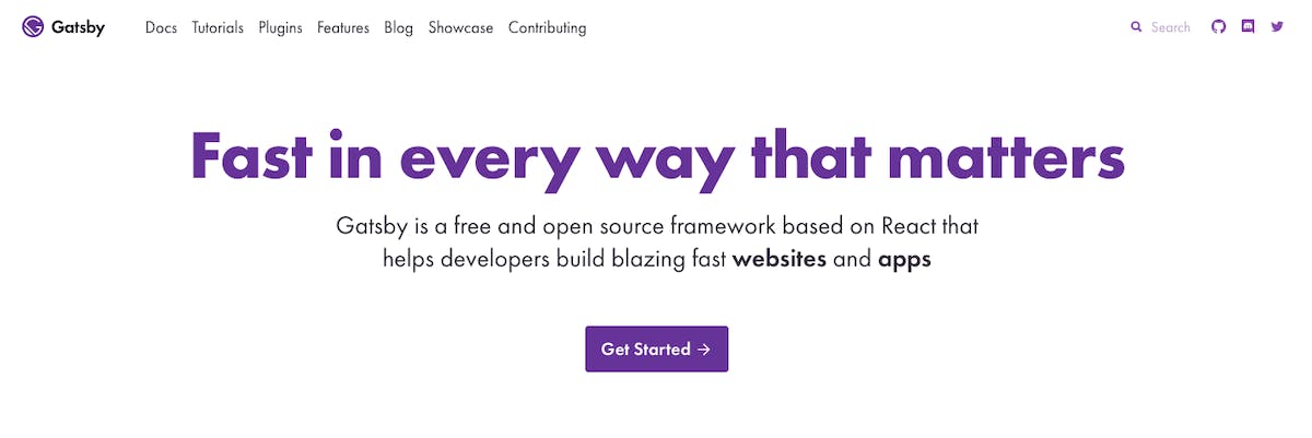 Gatsby static site builder homepage.
