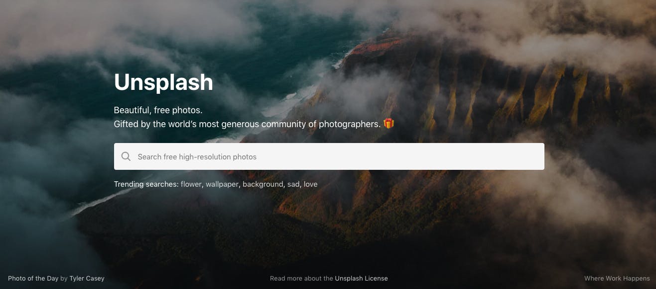 homepage for Unsplash.