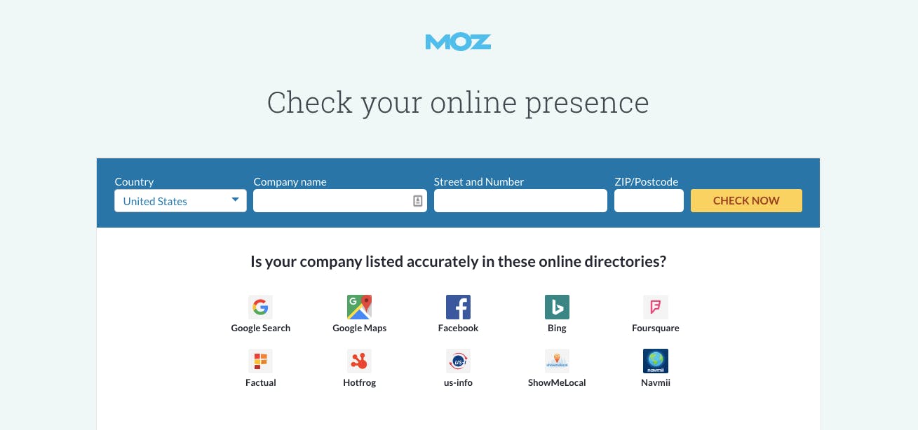 Moz Local Check webpage.