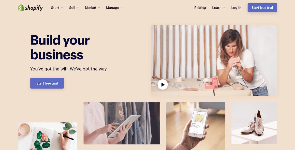 Shopify ecommerce homepage.