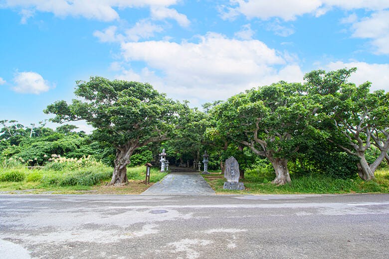 冨崎観音堂｜大きな樹木に囲まれた参道の入口