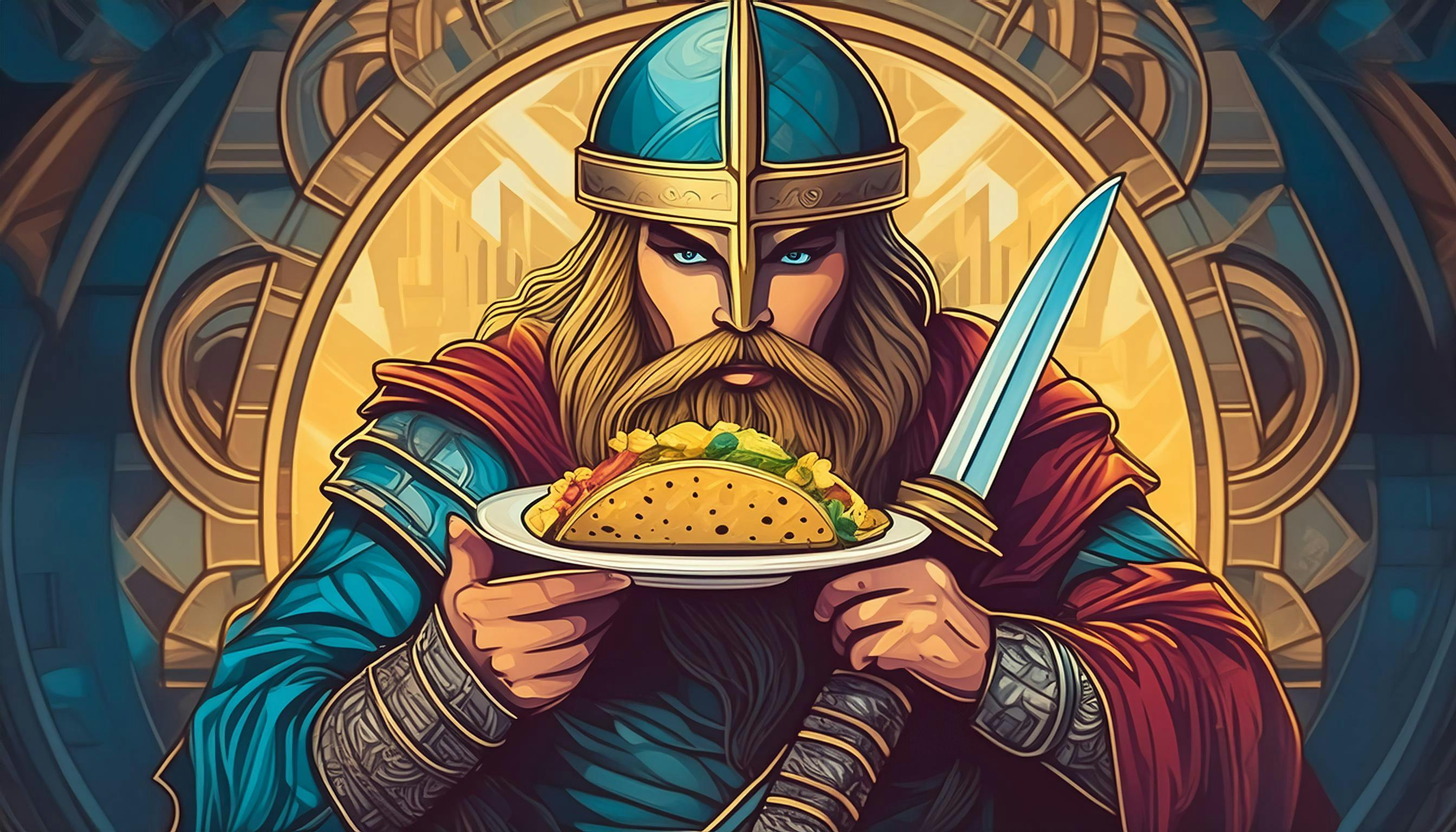 Viking eating tacos