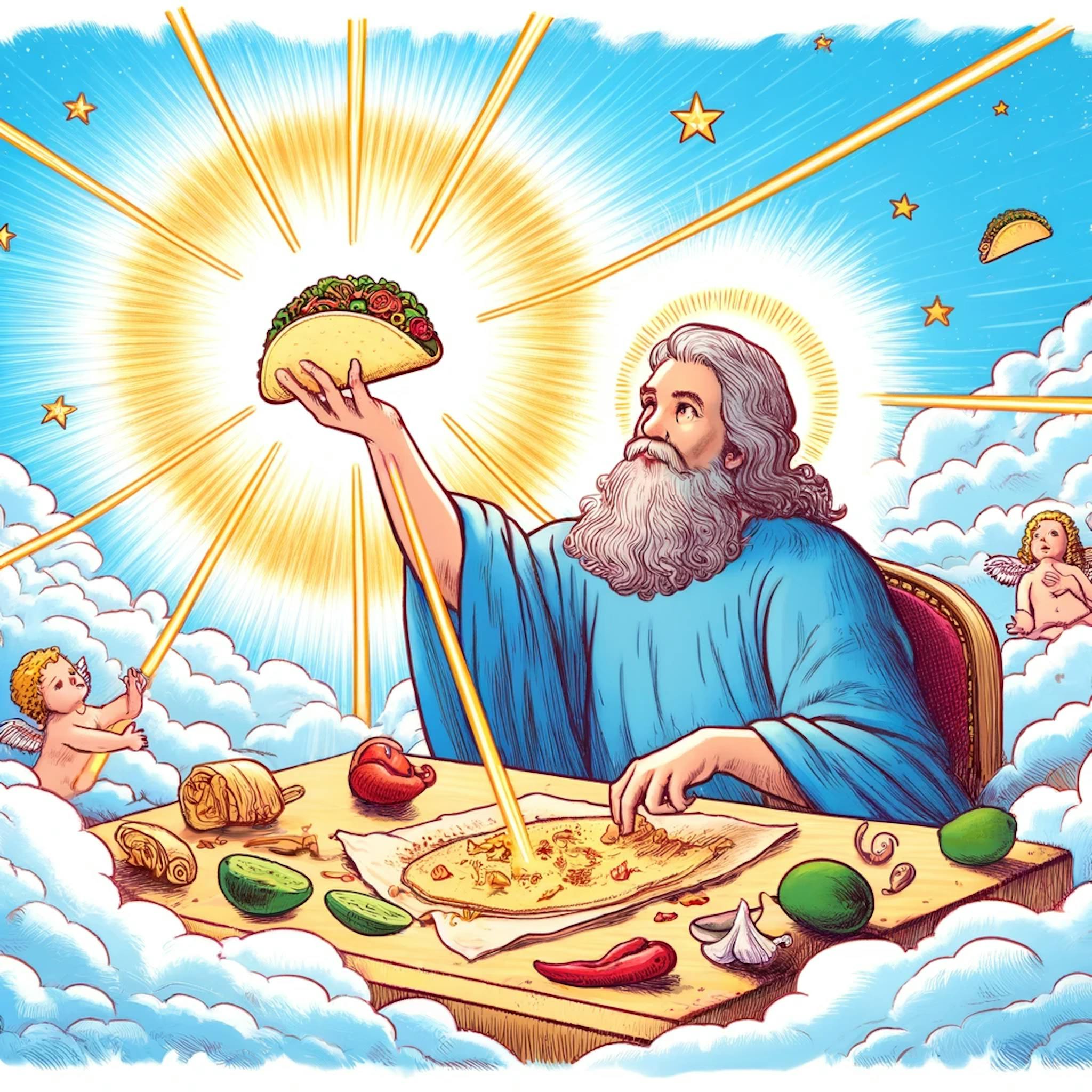 Why did God create the first taco? Because even the divine needs a little 'holy guacamole' in their life!