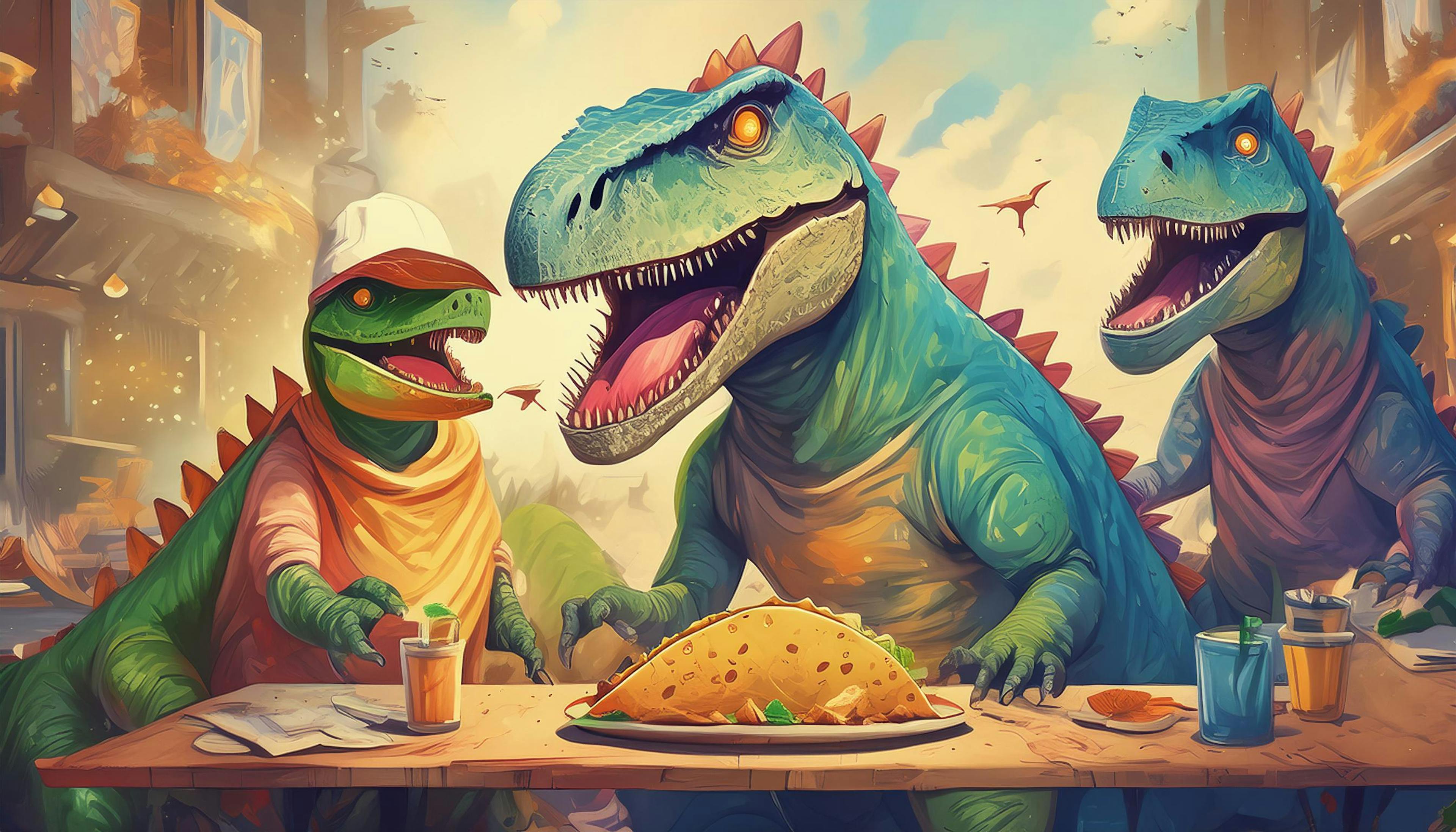 Why did the dinosaurs gather for a taco feast? Because even in the Jurassic era, they knew that tacos were the real 'roar-some' delight!