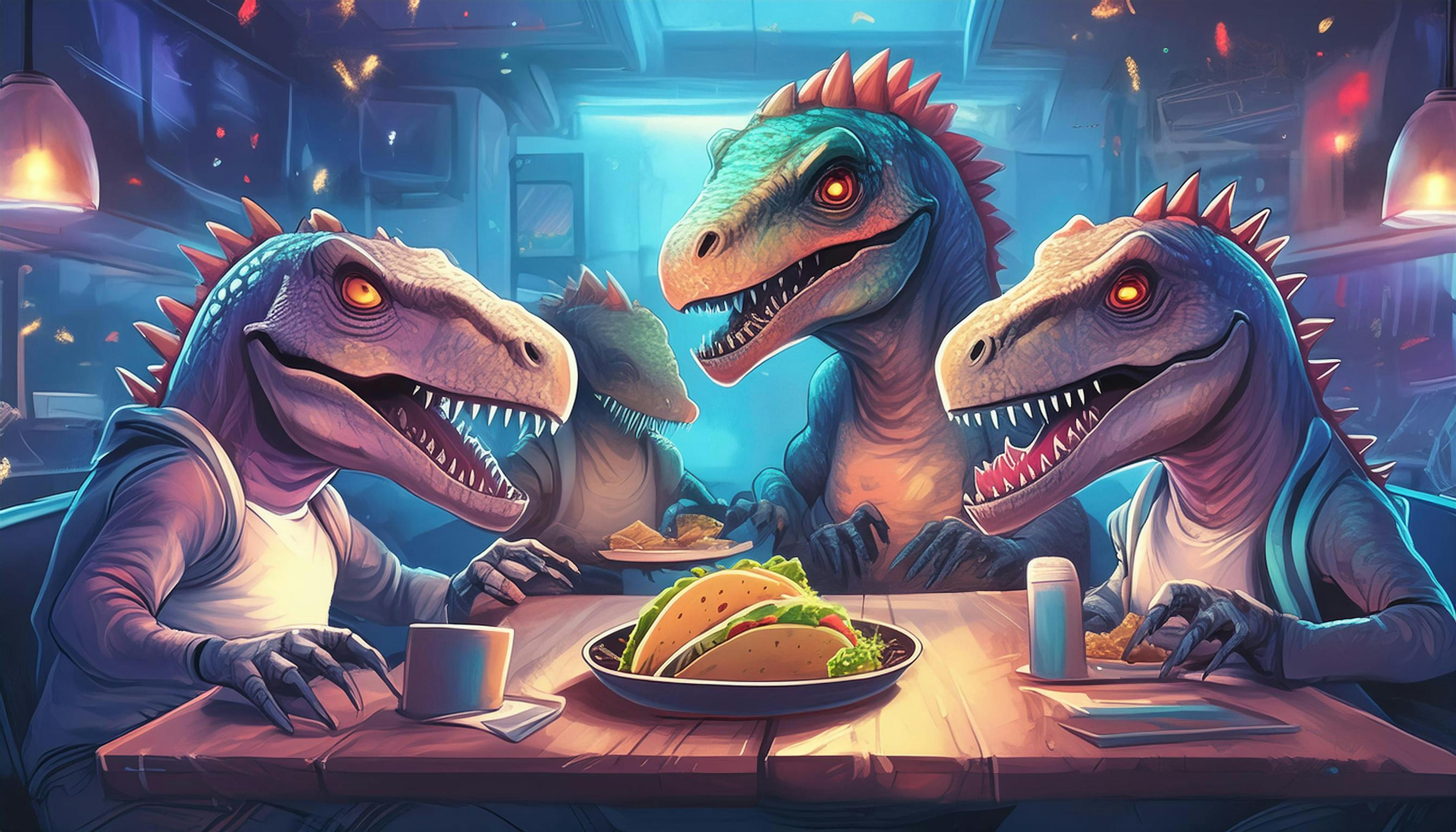 Why did the dinosaurs throw a neon taco party? Because they wanted to light up the Jurassic night with some 'roar-some' tacos and vibrant vibes!