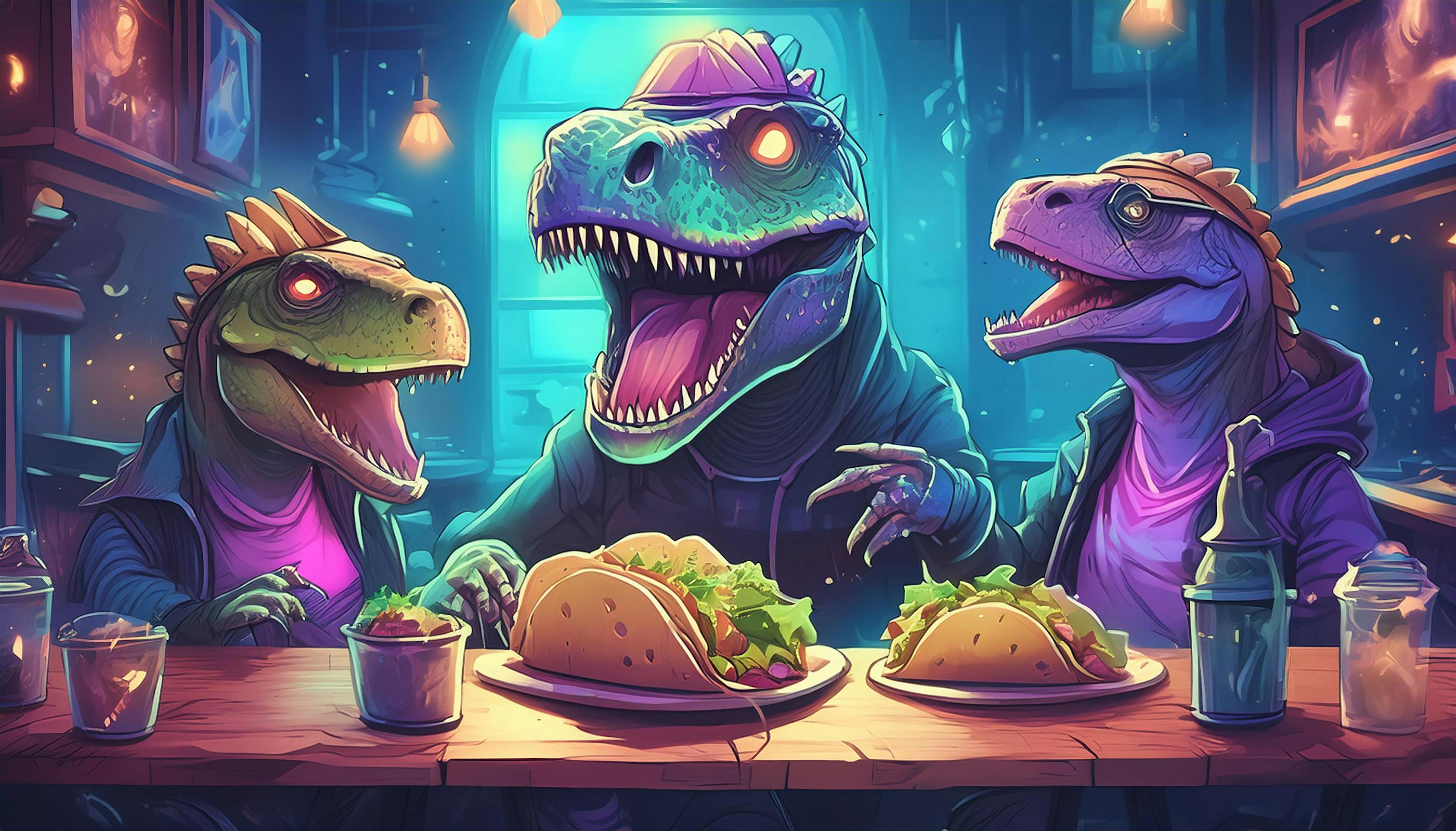 Why did the dinosaurs have a neon taco party? Because they wanted to make their feast 'prehistorically' bright and 'dino-mite' delicious with a splash of neon fun!