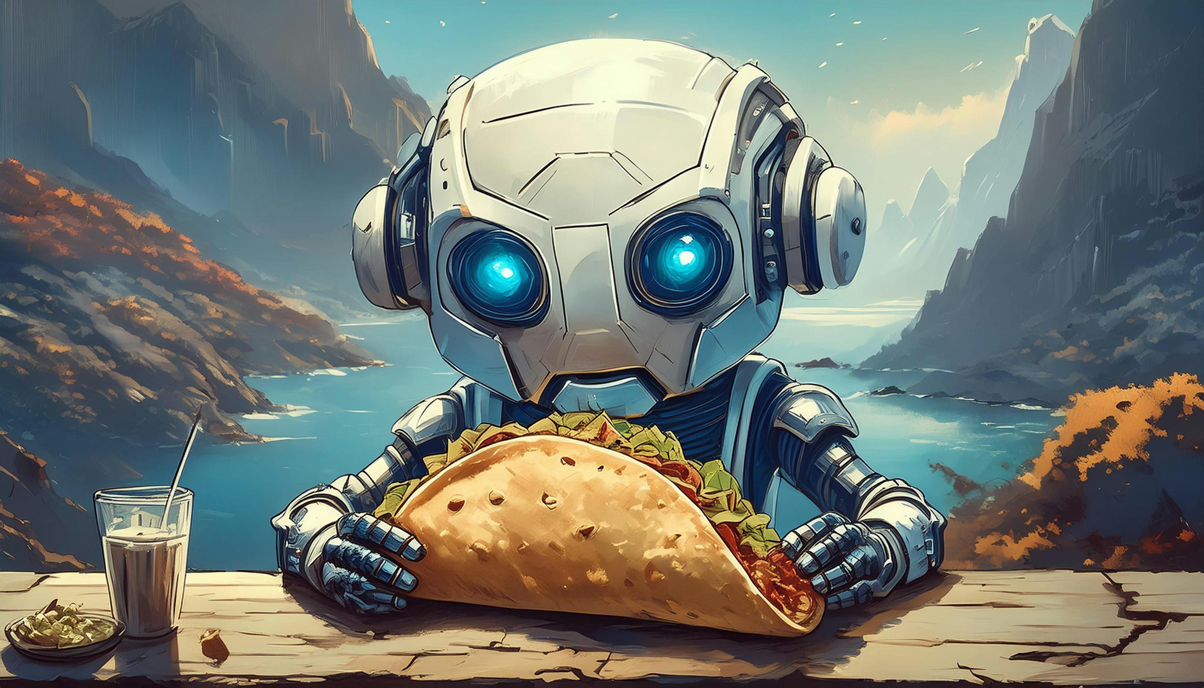 This robot's favorite meal? A taco with extra 'megabytes'!