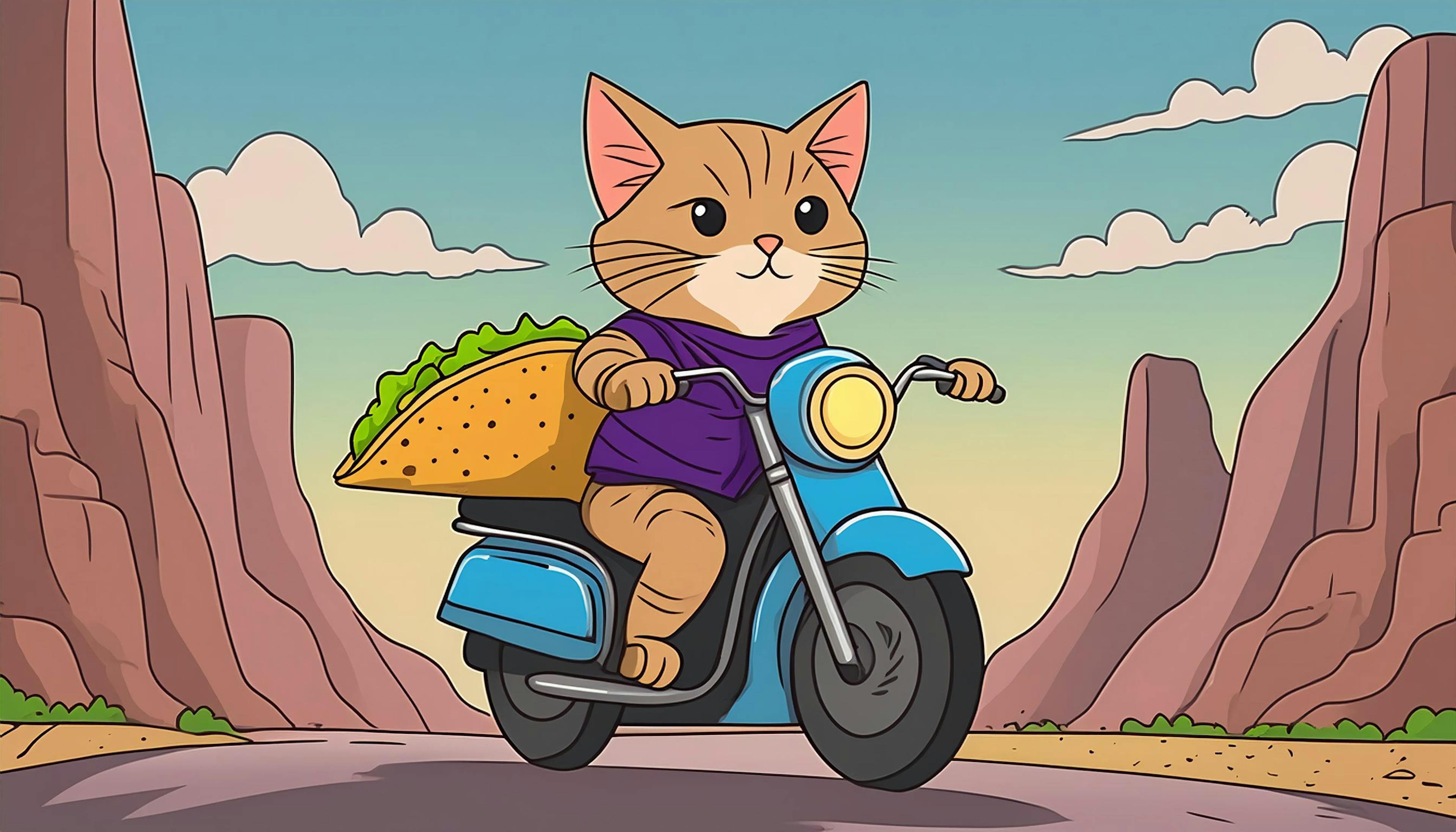 Looks like this cat's got a new side hustle – delivering purr-fectly delicious tacos on a meow-torcycle!