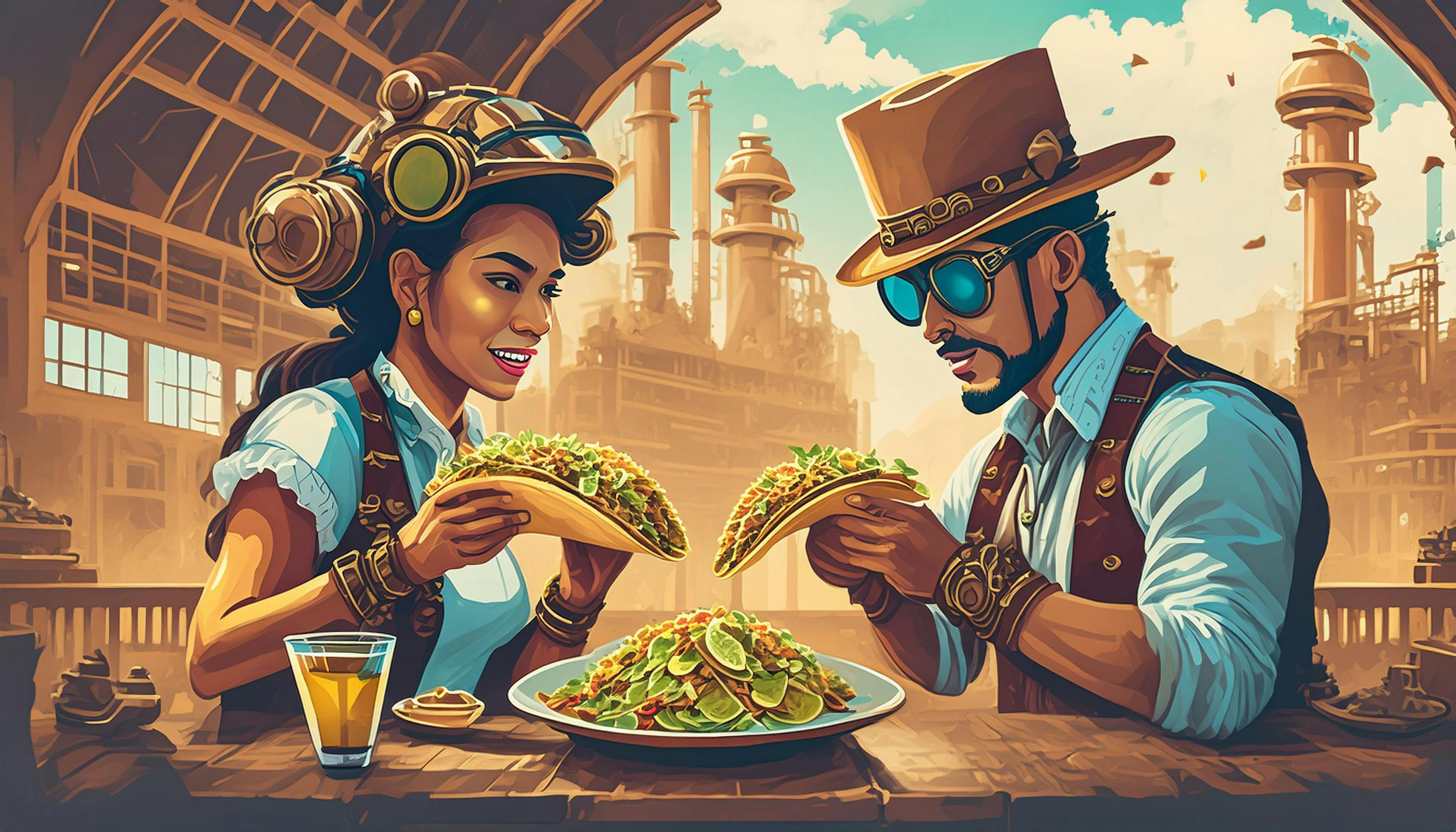 Why did the steampunks serve tacos at their party? Because even in a world of brass and cogs, they knew tacos were the real 'victor-y' treat!