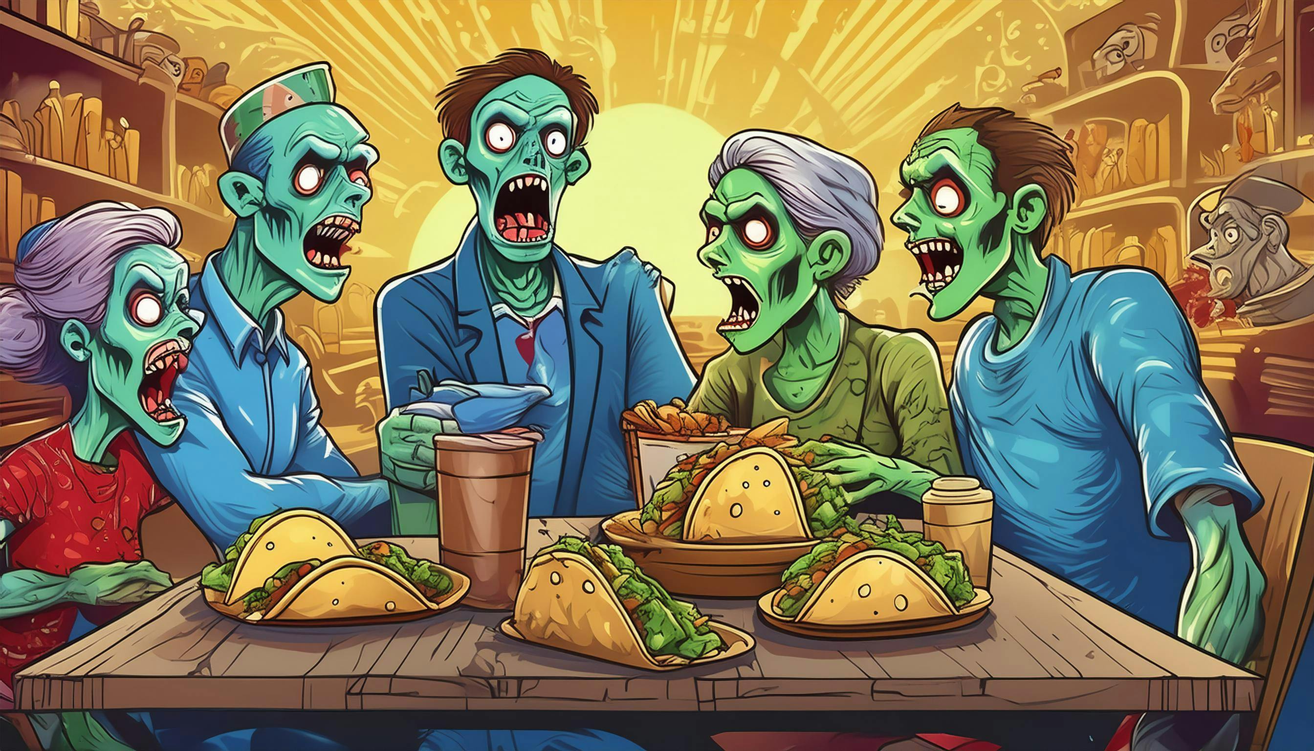 Why did the zombies start eating tacos? Because they heard they were "brain food," but they got a bit confused and ended up with "grain-free" tacos instead!