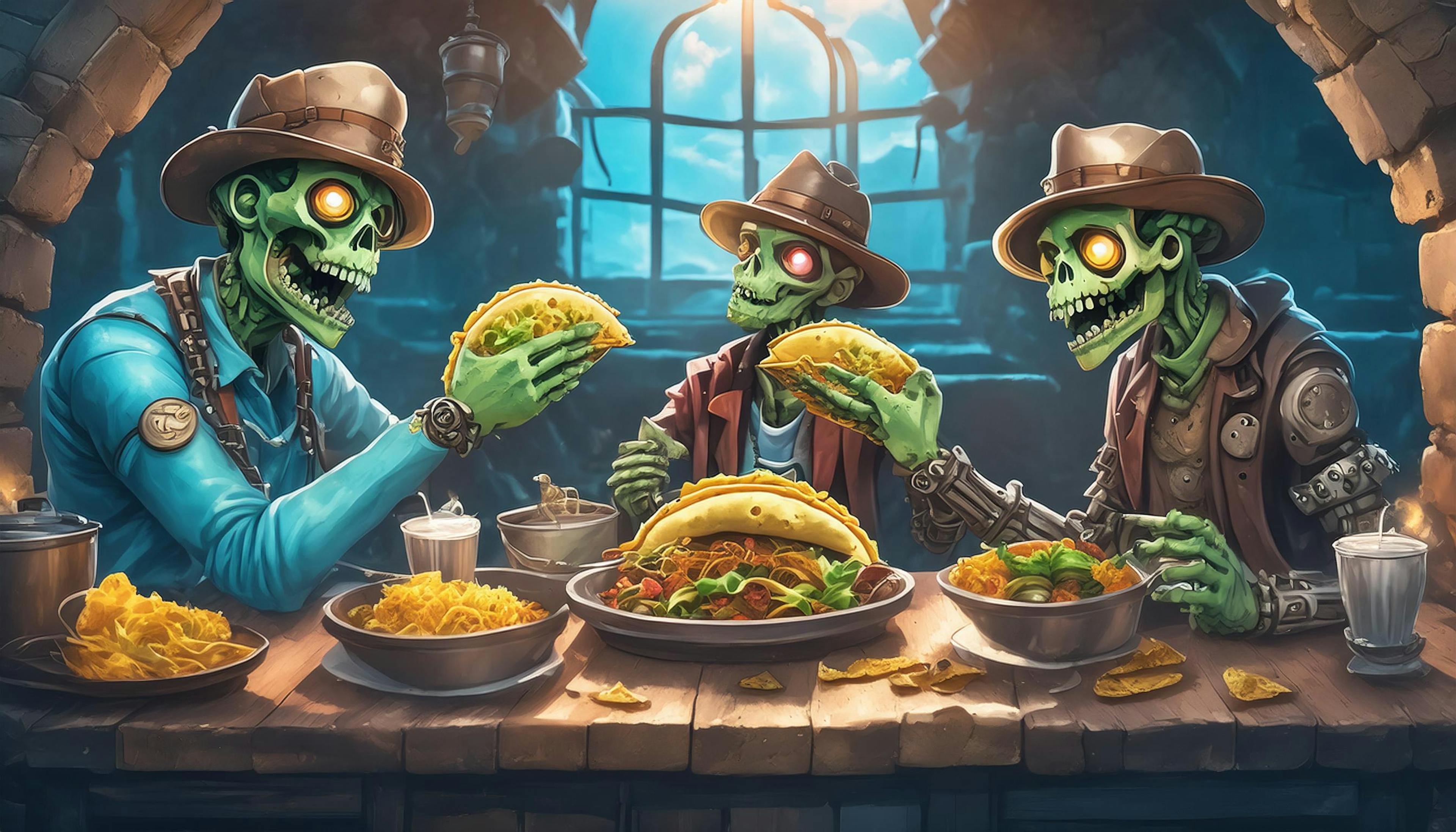 Why did the zombies switch from brains to tacos?  Because they realized that tacos are "dead-licious" and they're always hungry for a "bite" with a side of salsa-ntations! 