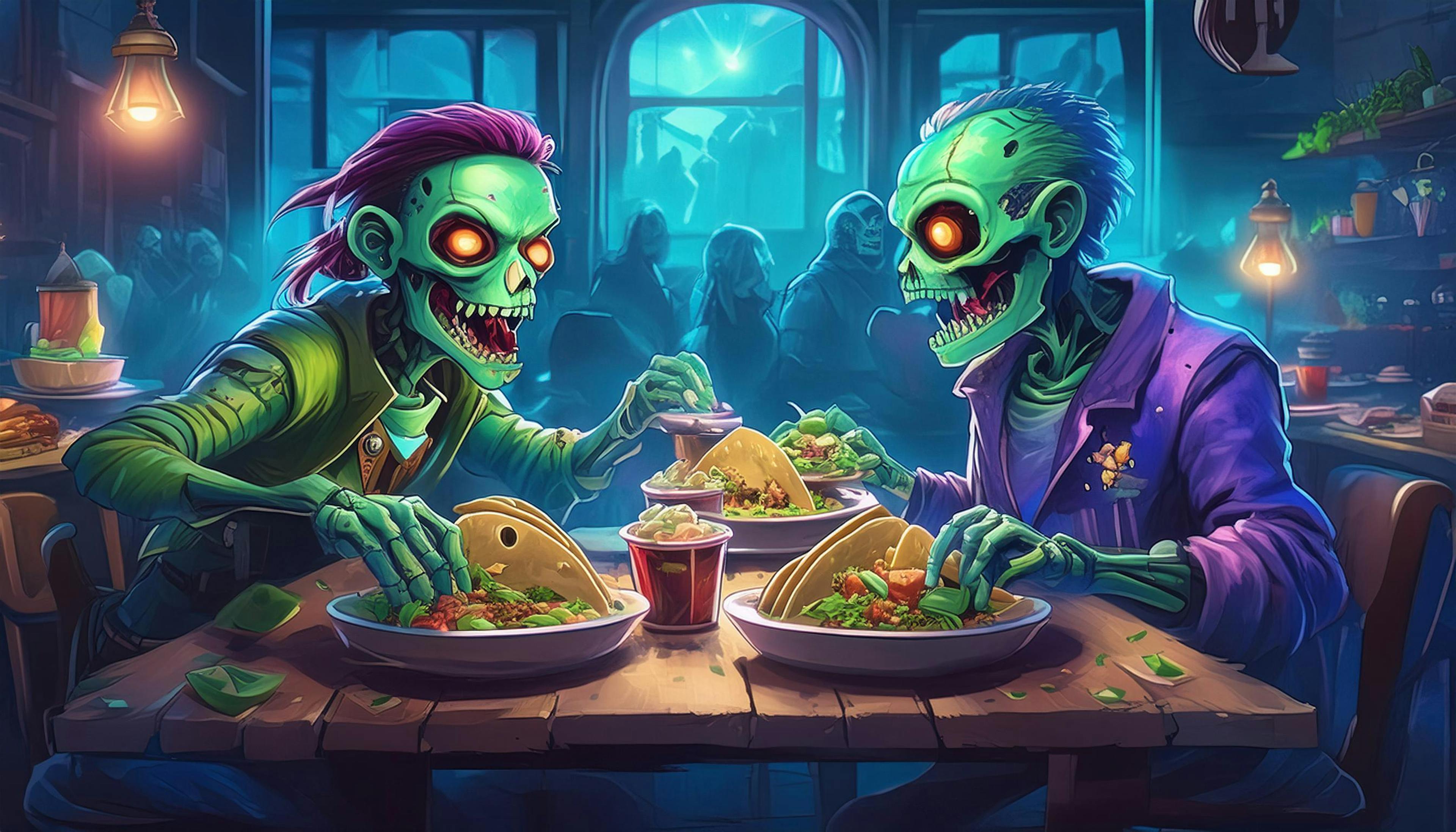 Why did the zombies start eating tacos?  Because they heard they were "finger-lickin' BRAAAAINS!"