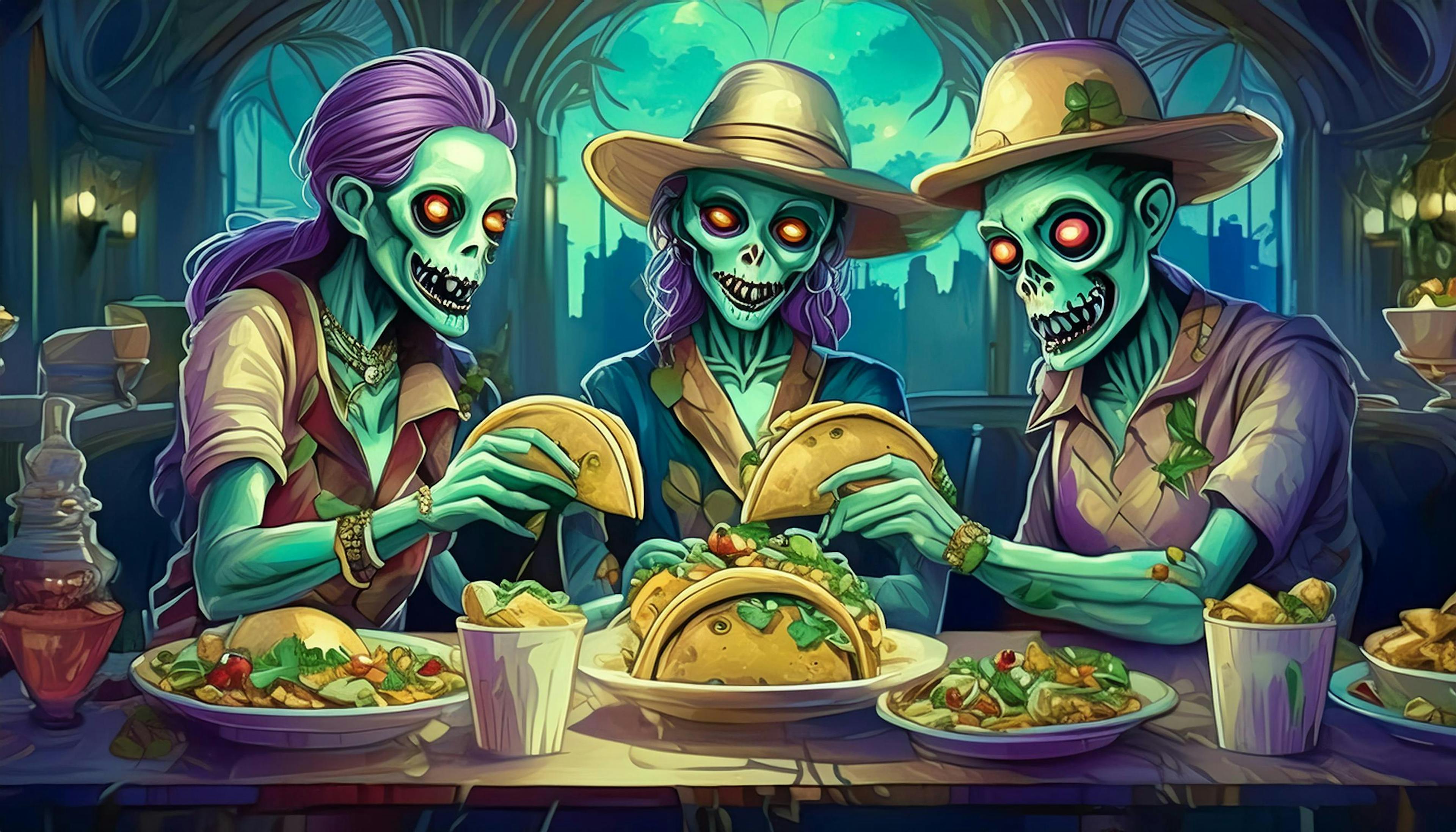 Why don't zombies ever complain about their tacos?  Because they're dead-set on devouring them, no matter how "gory" the filling! 