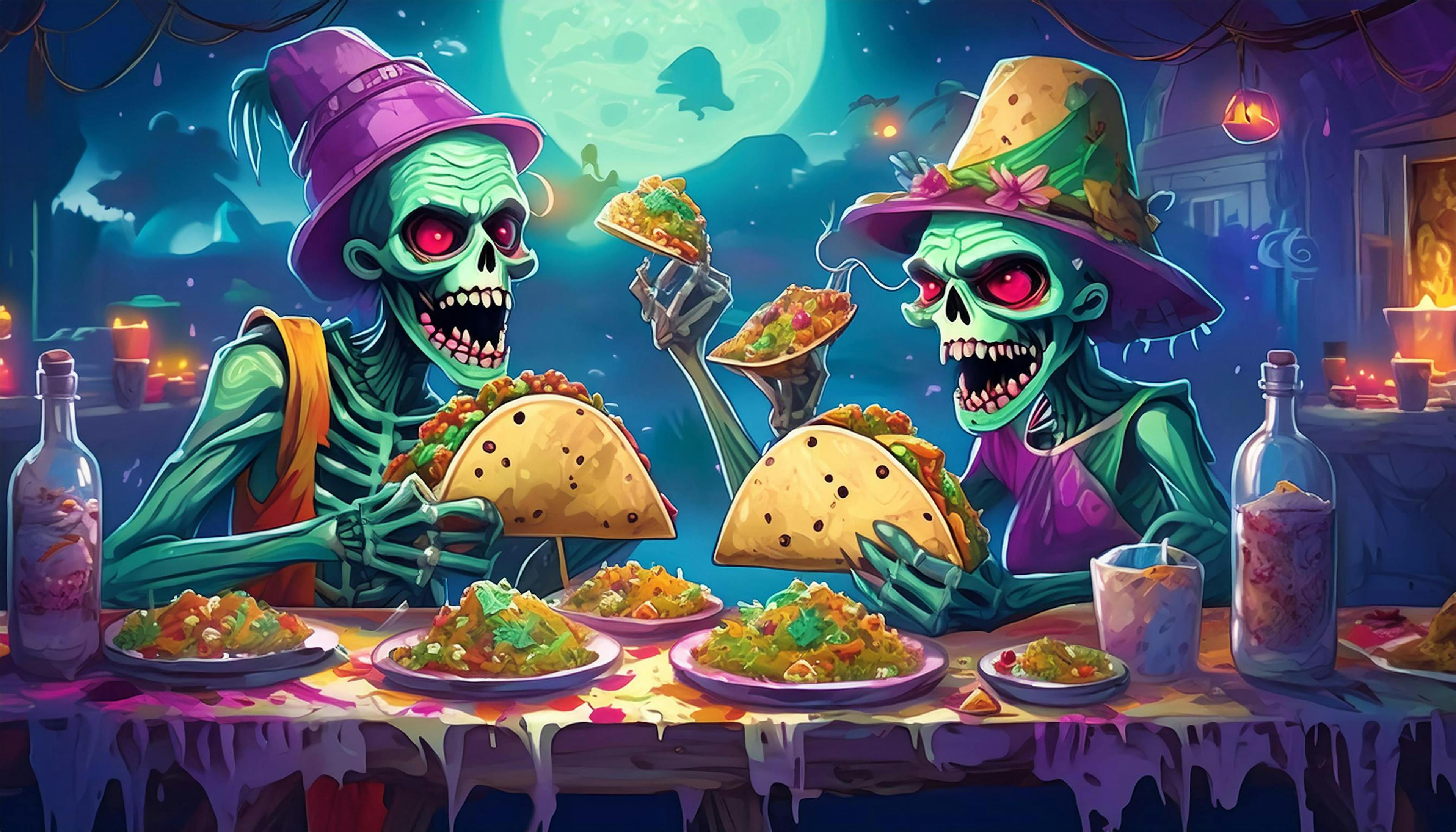 Why did the zombies open a taco stand?  Because they wanted to "taco-bout" their cravings! But be careful, their favorite filling is "brain" beef! 