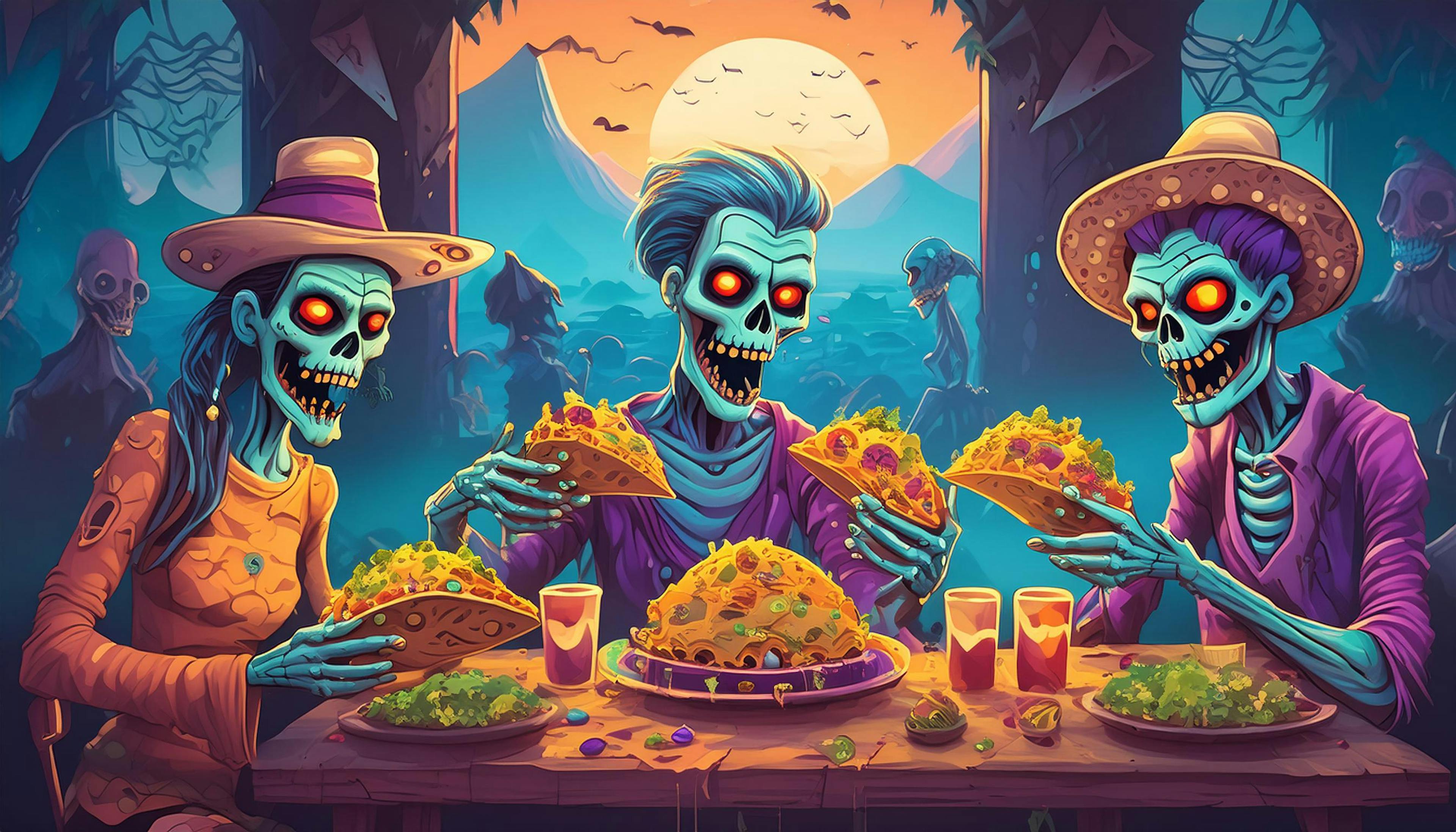 Why did the zombies start eating tacos?  Because they wanted something "braaaaains" and "tac-o-ver" their hunger!