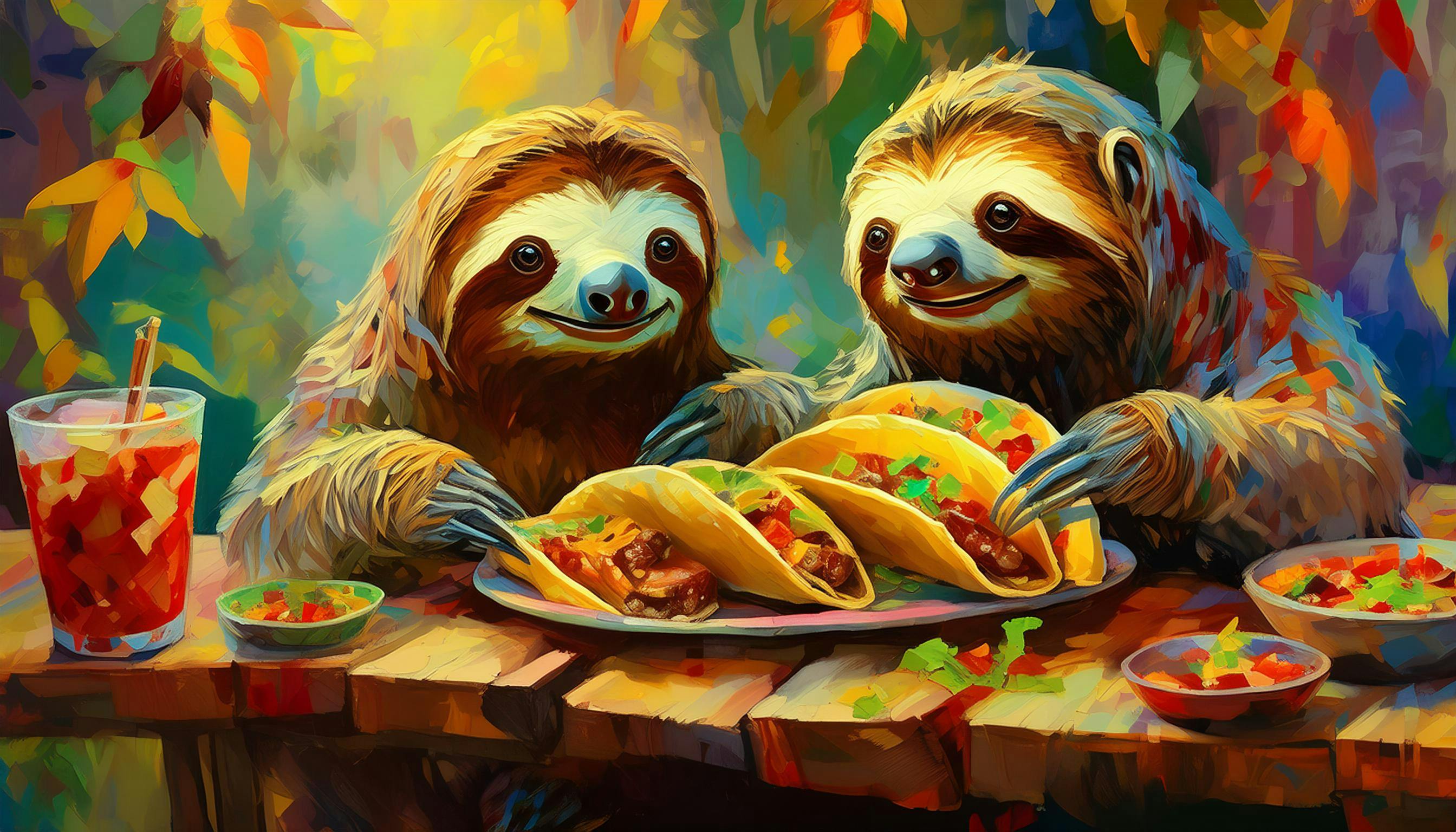 Why did the sloth bring a taco to the tree?  Because he wanted a "slow-cooked" meal with a side of "leafy" greens! 🌮🌿🦥