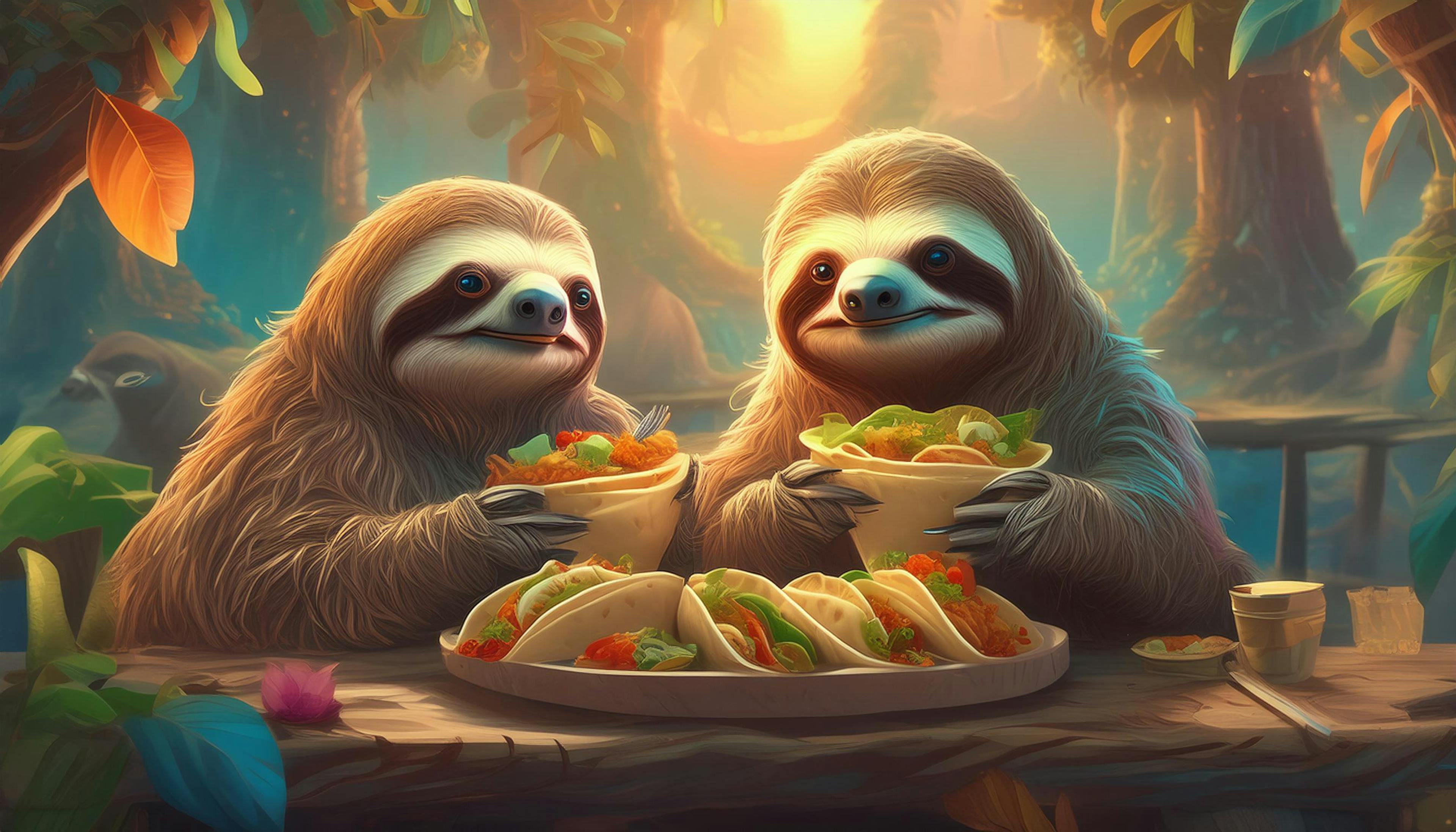 Why are sloths the perfect taco-eating companions?  Because they're always "slothin' around," taking their time to enjoy every "slow-licious" bite! 🌮🦥