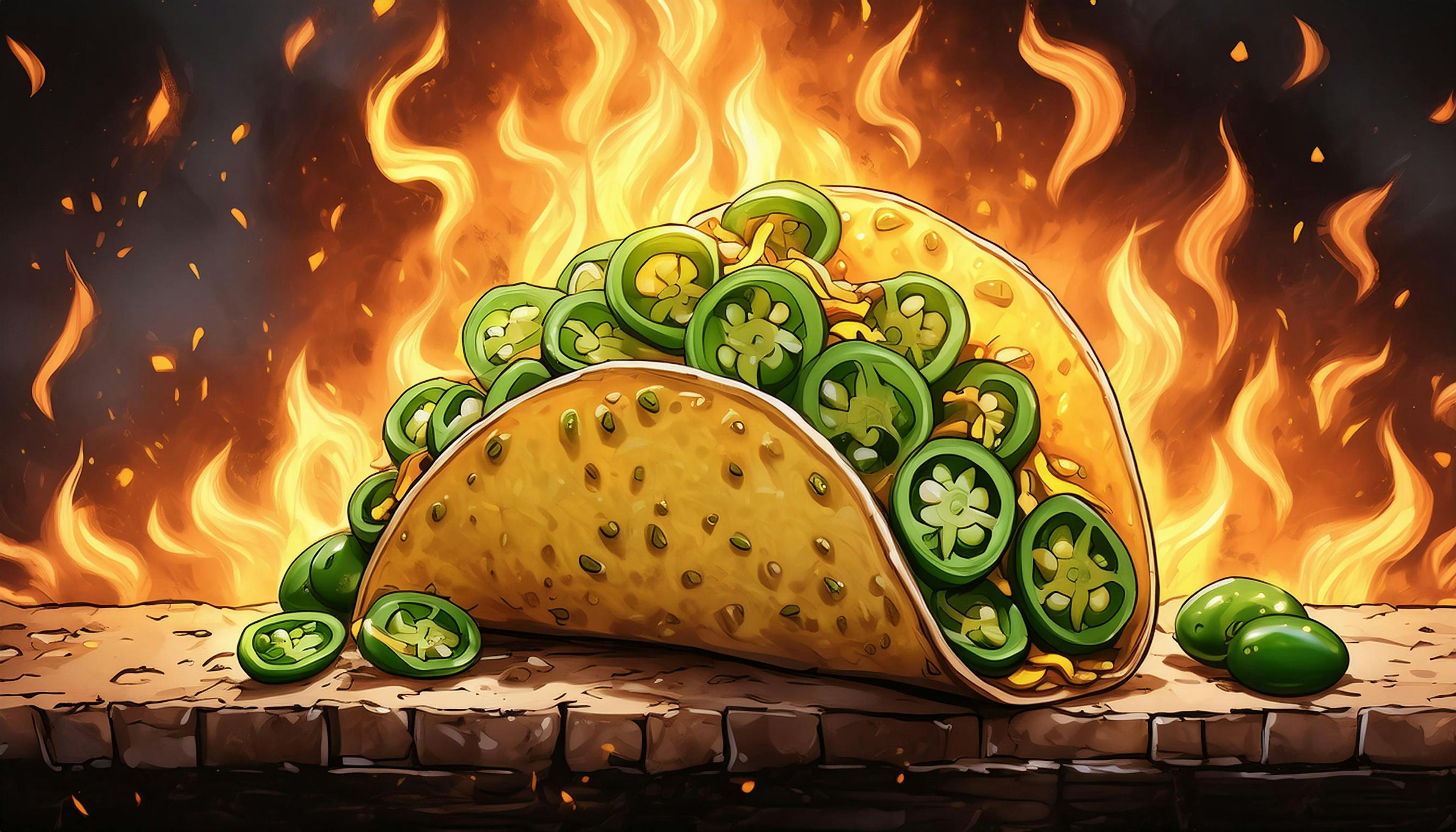 taco that is spicy and on fire