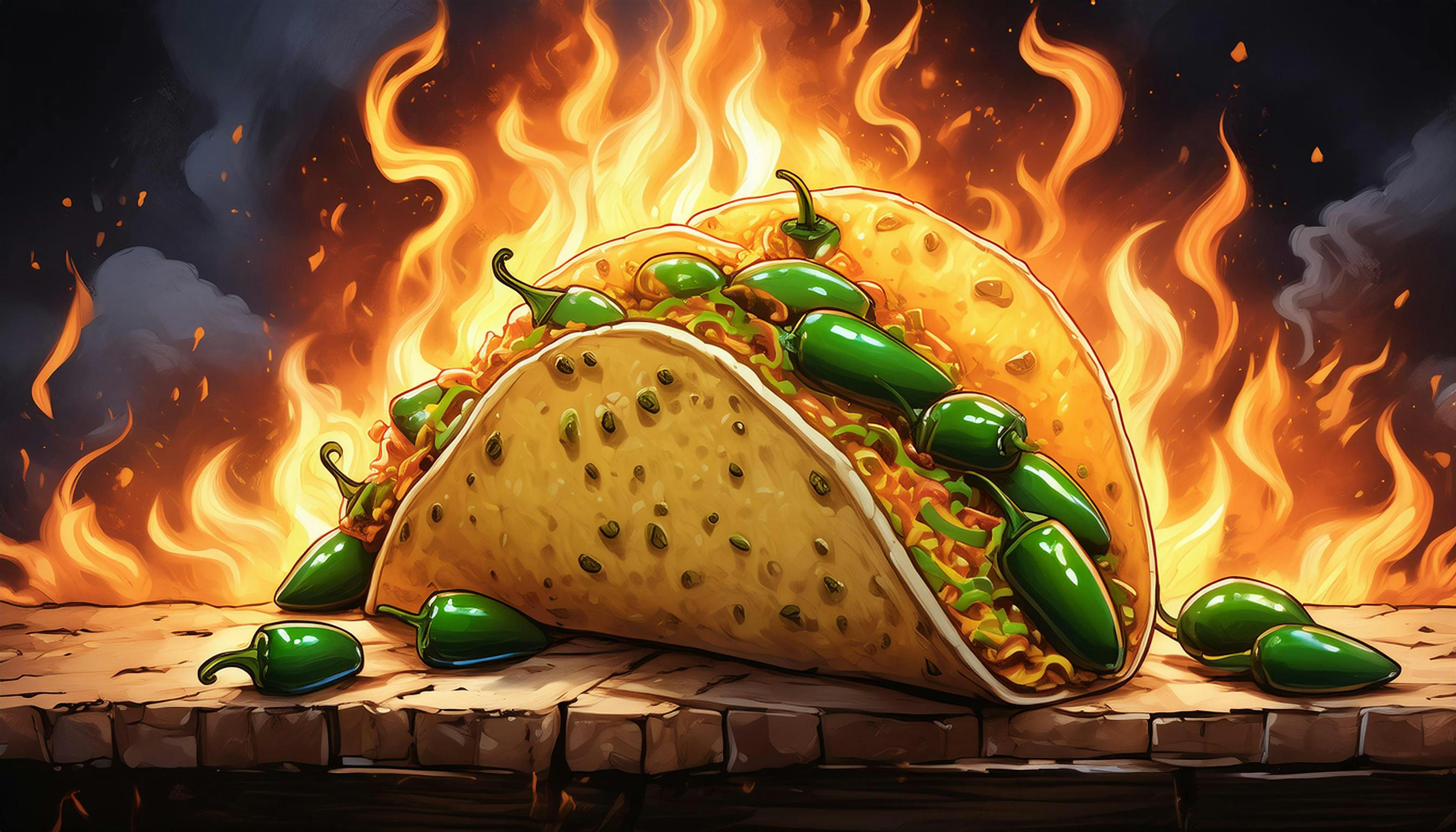 spicy taco on fire