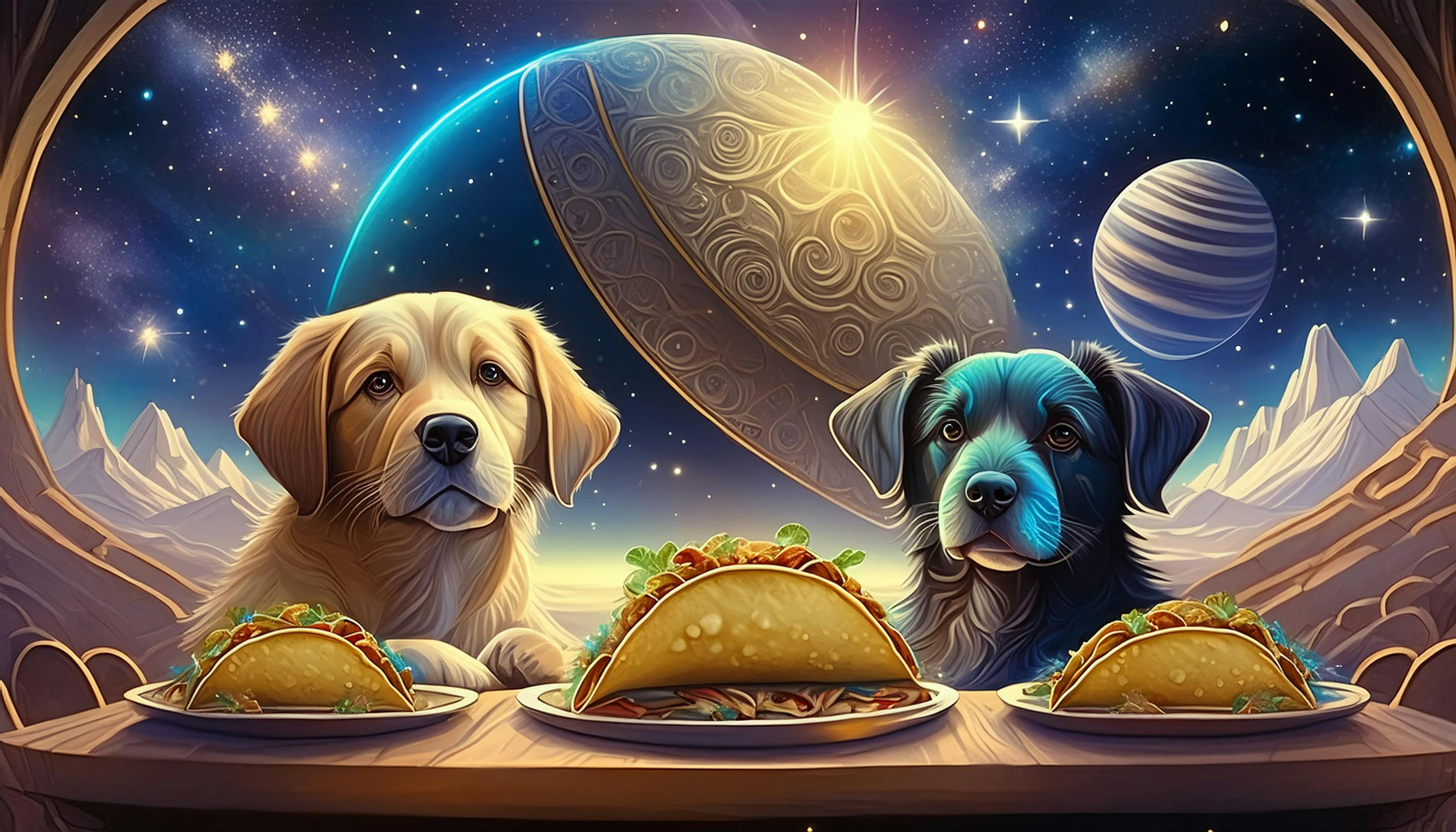 dog with tacos in space