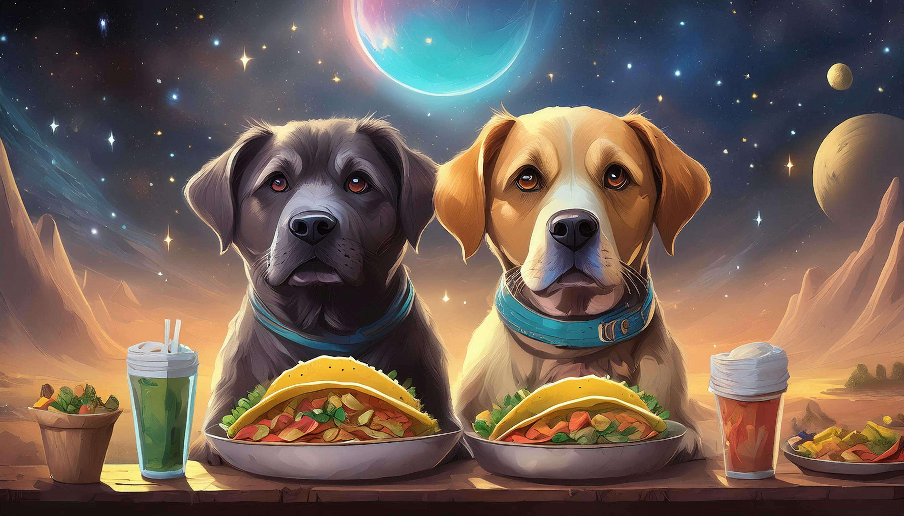 two dogs with tacos