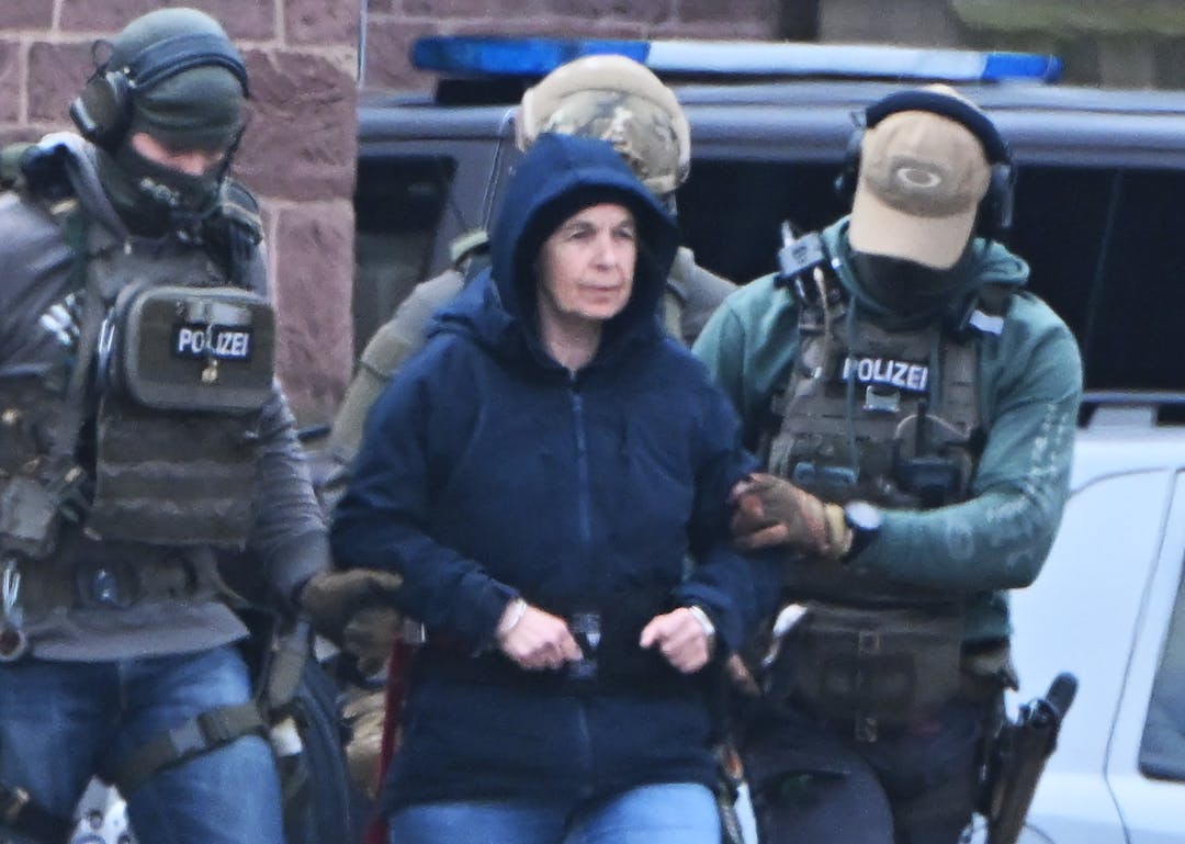 Daniela Klette being arrested by German police. 