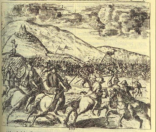Gravure de la bataille du Frigidus par Janez Vajkard Valvasor