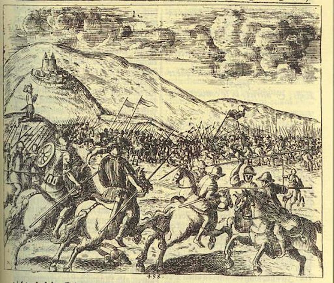Gravure de la bataille du Frigidus par Janez Vajkard Valvasor