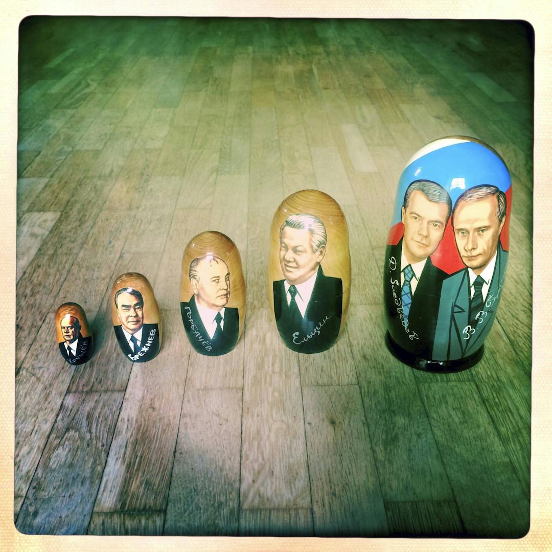 Russian dolls with Gorbatchev, Yeltsin, Putin, Medvedev