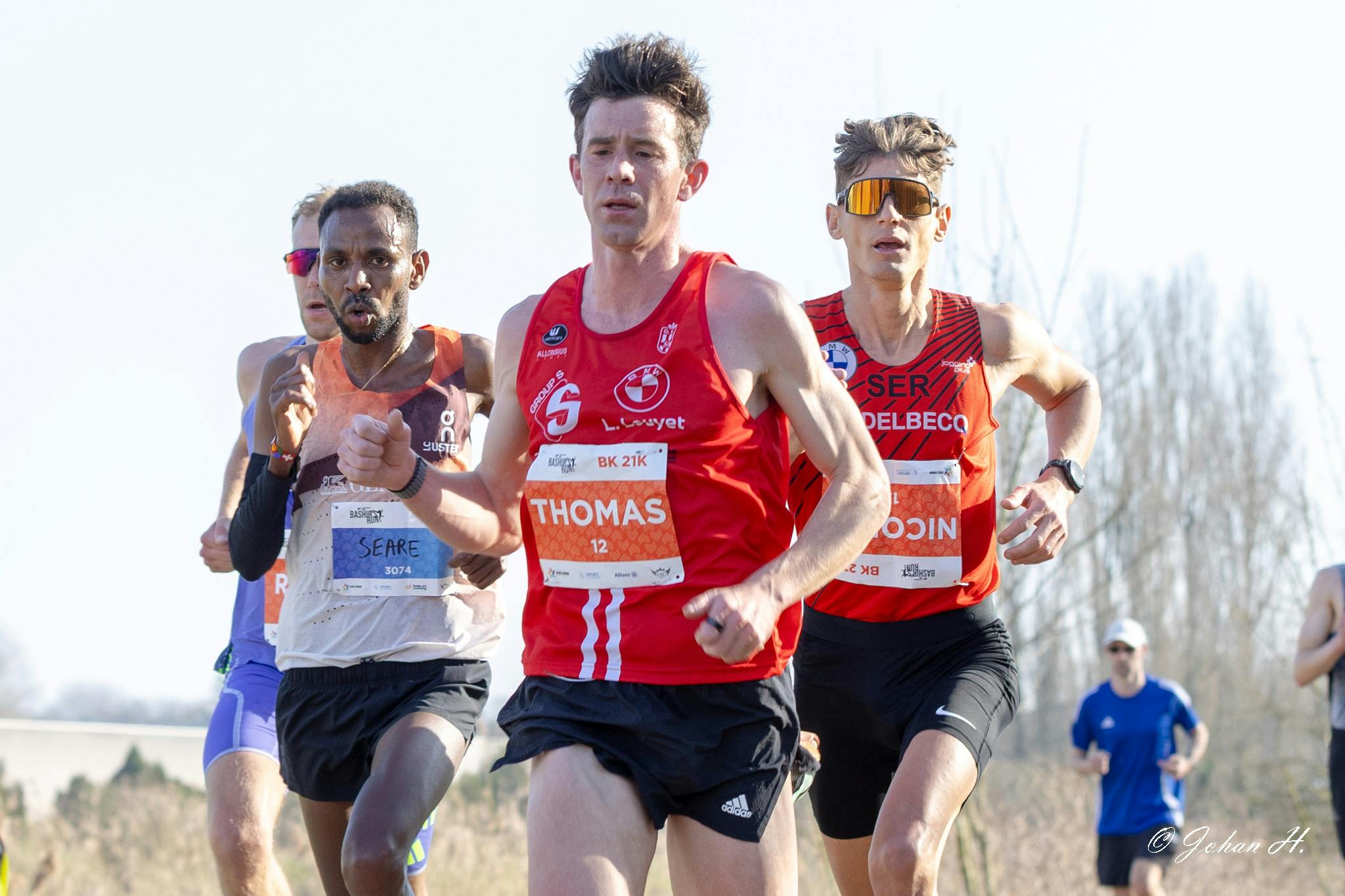 Thomas De Bock en Nicolas Schyns in actie op het BK halve marathon te Gentbrugge in 2025.