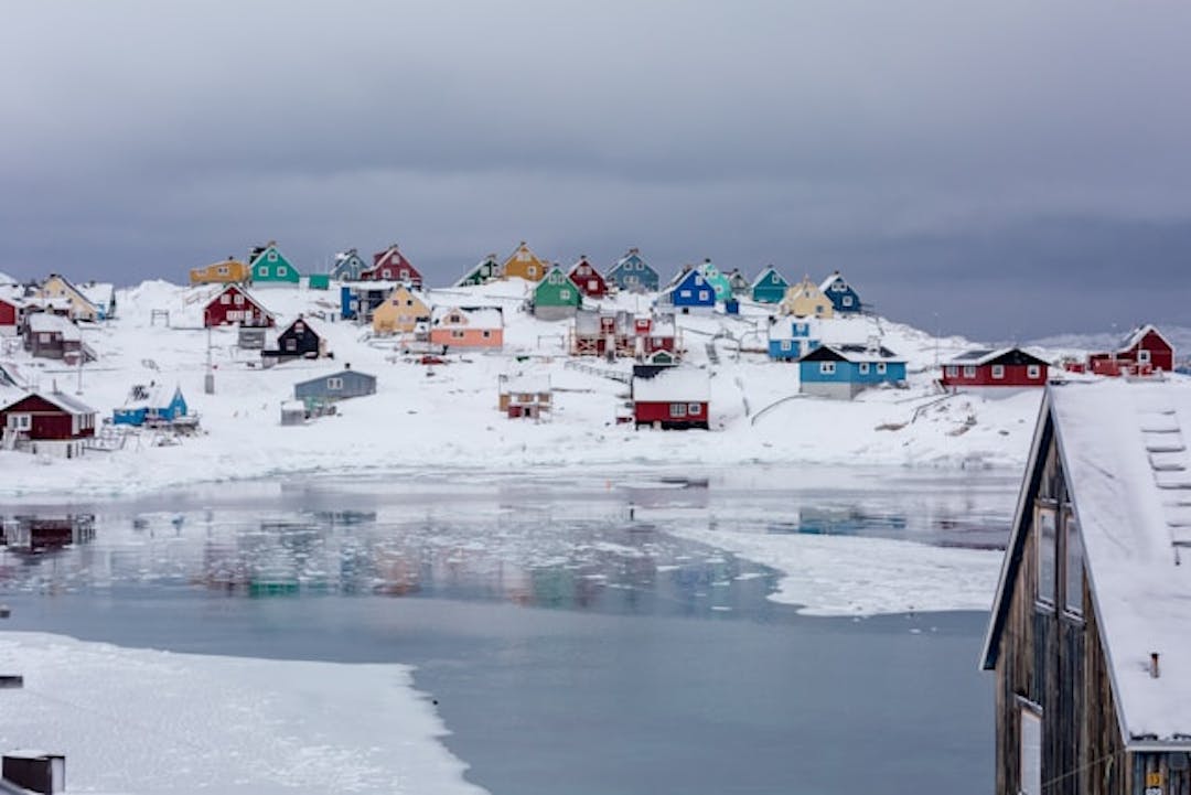 Lake and houses in Greenland 