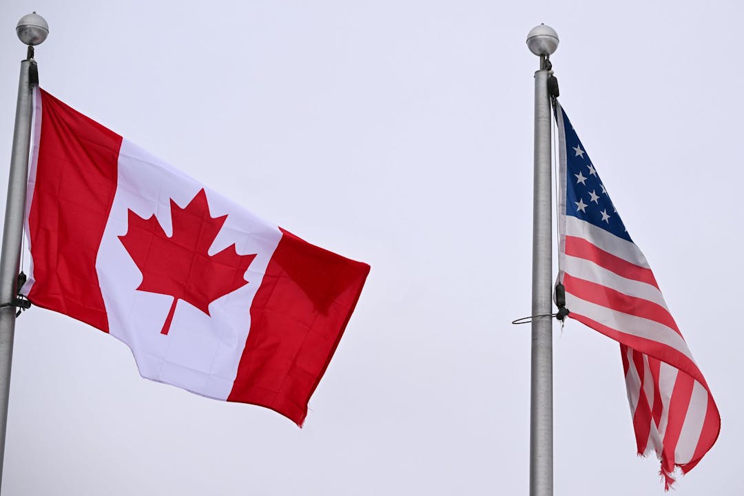 Flags Canada USA border