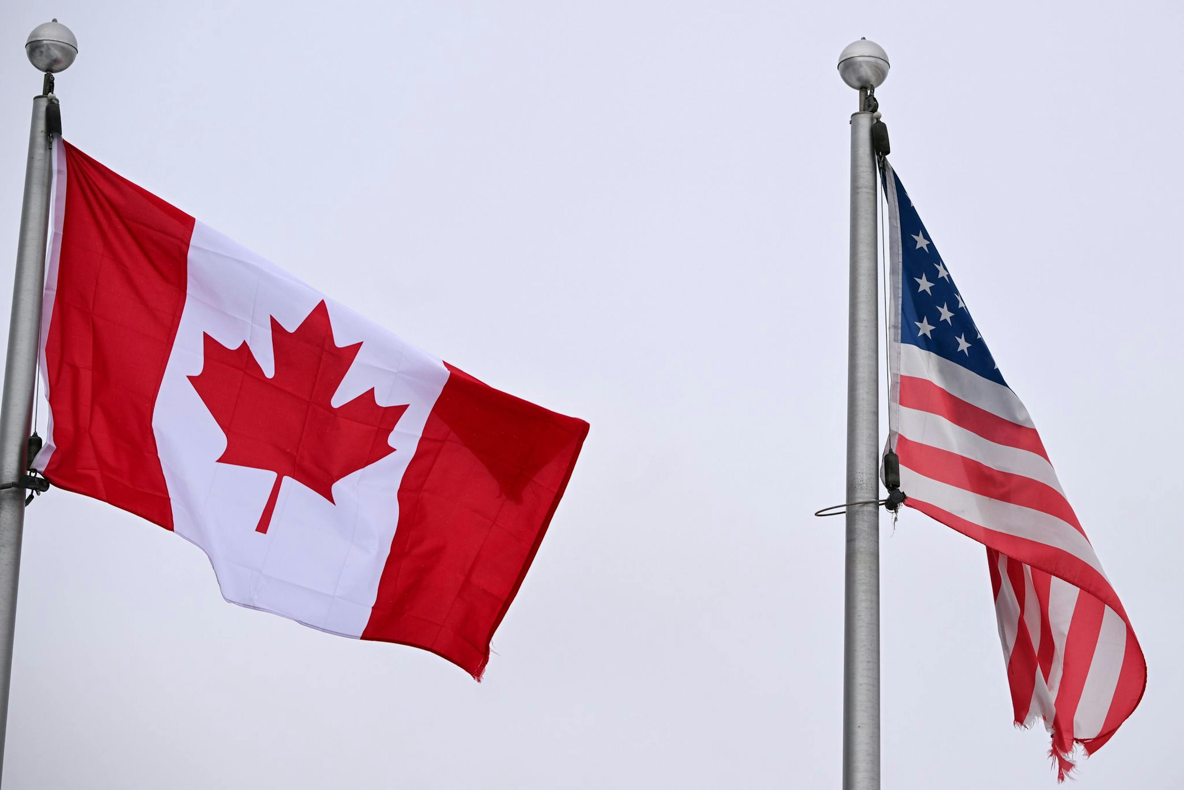 Flags Canada USA border
