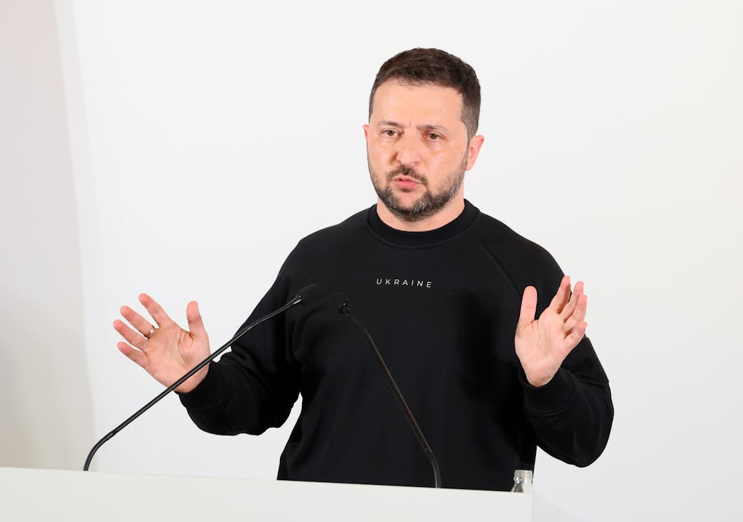 Le président ukrainien Volodymyr Zelensky s'exprime lors d'une conférence de presse le dimanche 21 mai 2023, lors de la dernière journée d'un sommet de trois jours du G-7 à Hiroshima, au Japon. La dernière journée du sommet des dirigeants du Groupe des Sept est en cours dans la ville japonaise occidentale d'Hiroshima, avec un focus sur le président ukrainien Volodymyr Zelensky et son tal...
