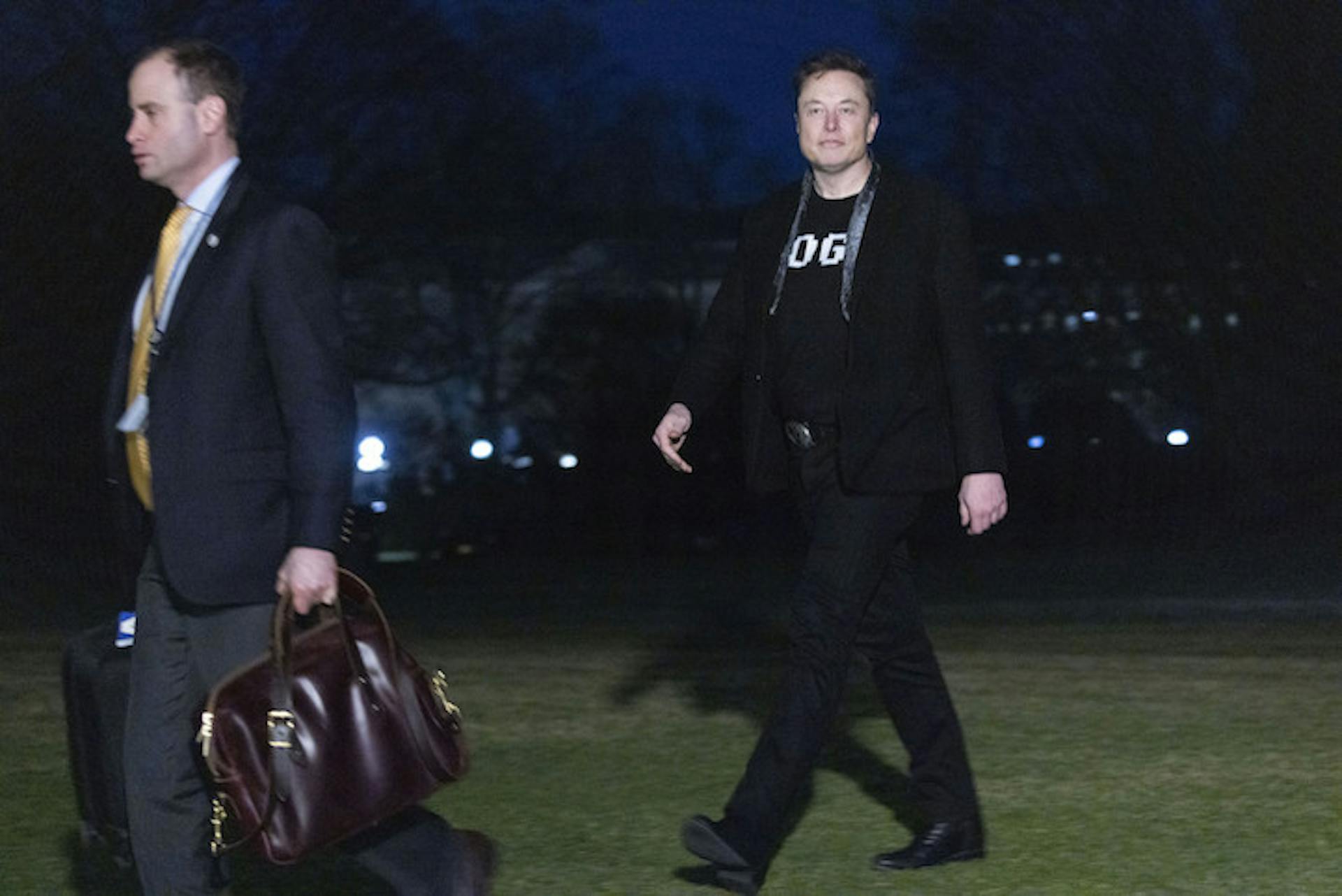 Elon Musk walking on grass
