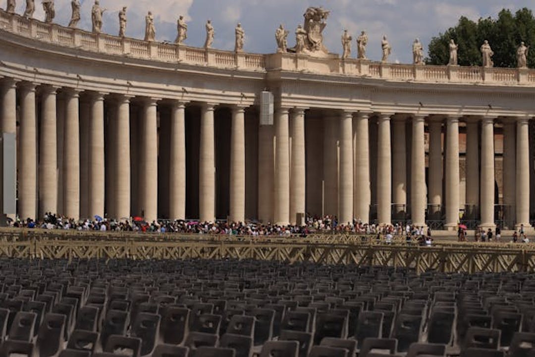 Seats being prepared in St Peter's Square