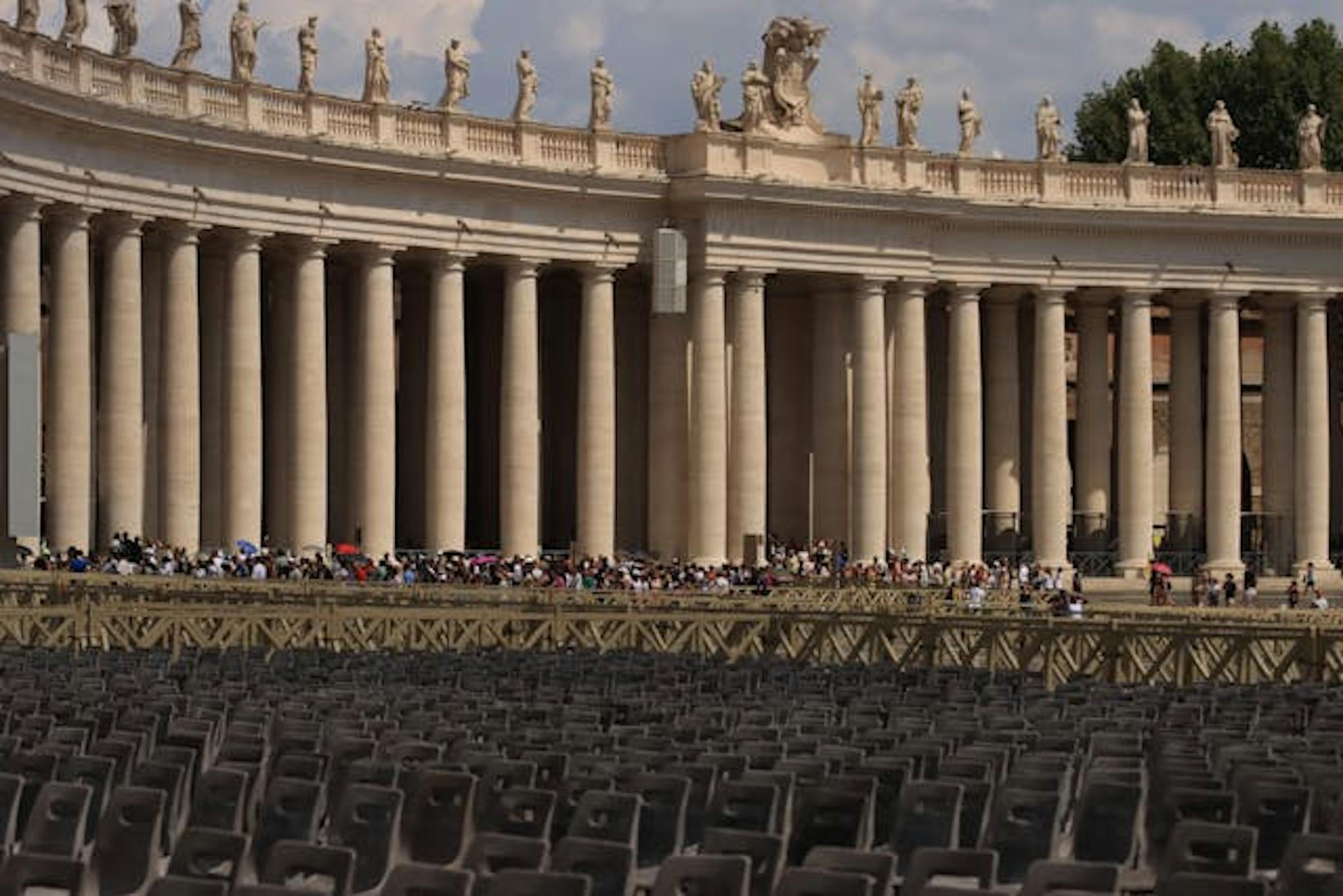 Seats being prepared in St Peter's Square