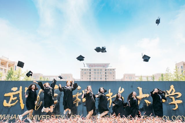 Students at Wuhan university graduation.