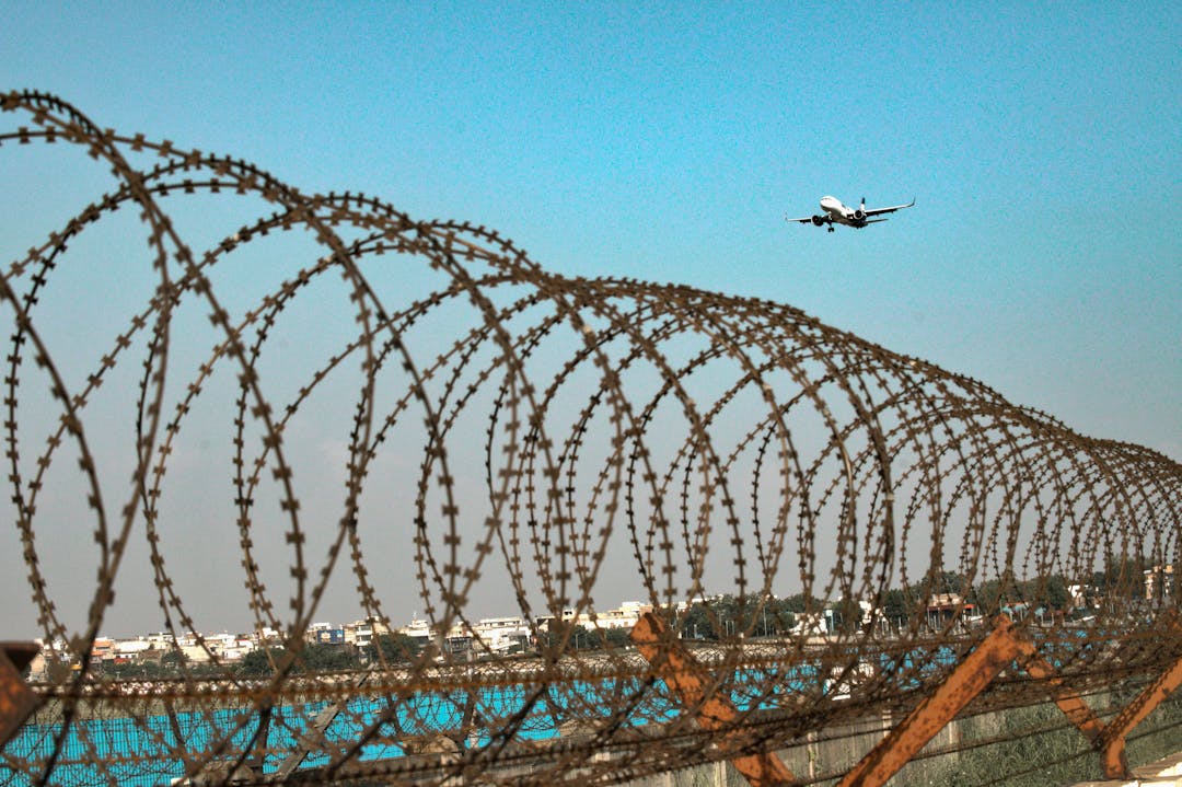 Barbed wire at airport