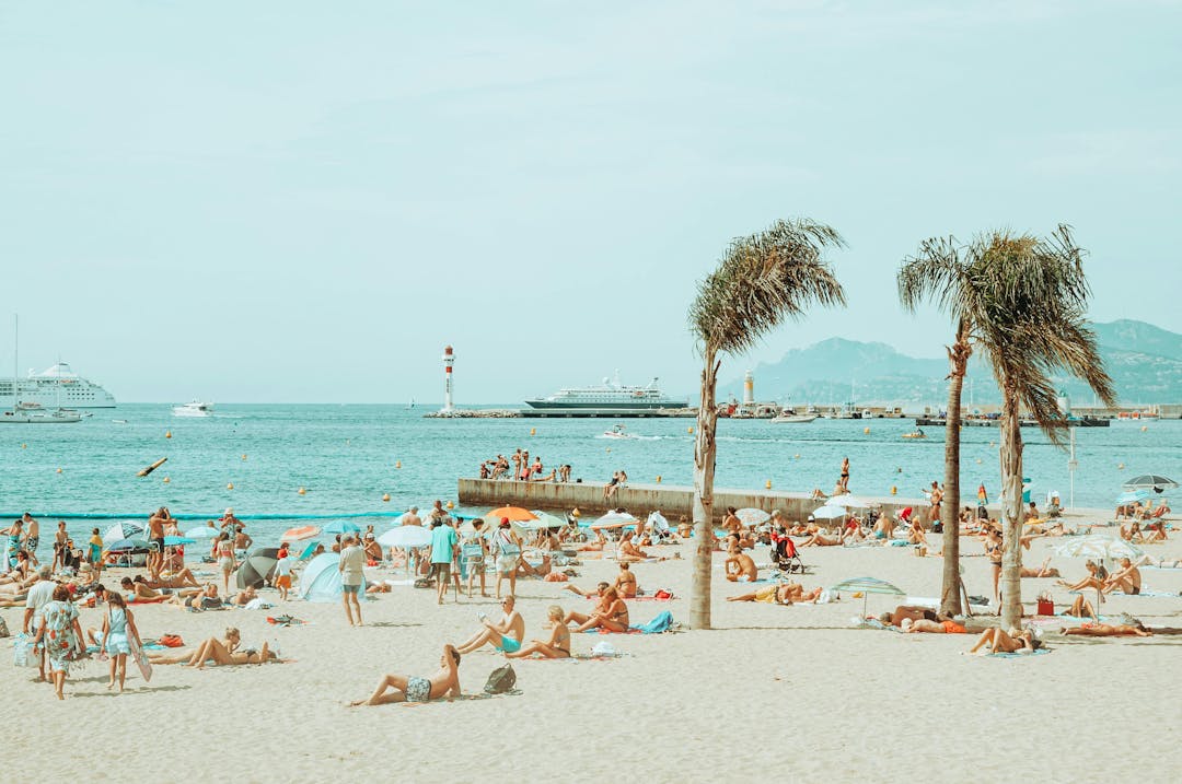 A beach and liner at Cannes