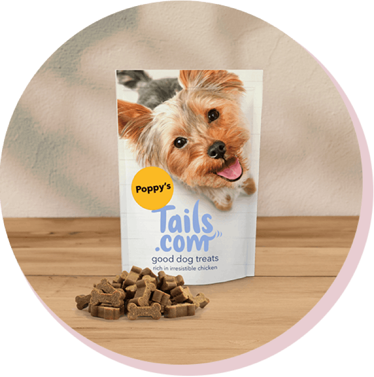 Afbeelding van een zak brave hond snacks met Poppy's naam