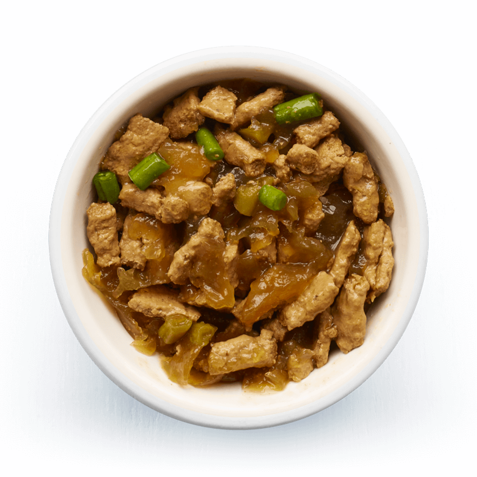 An image of Tails wet food. Steamed fillets with lamb, chicken & green beans in tasty jelly.