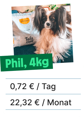 
                        
                            Phil und seine Trockenfutterpreise pro Tag und pro Monat
                        