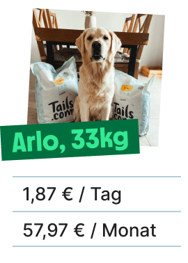 
                        
                            Arlo und seine Trockenfutterpreise pro Tag und pro Monat
                        