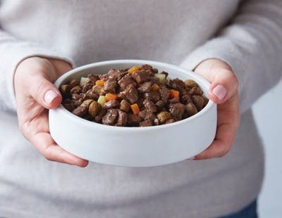 woman about to feed her dog tails.com wet food