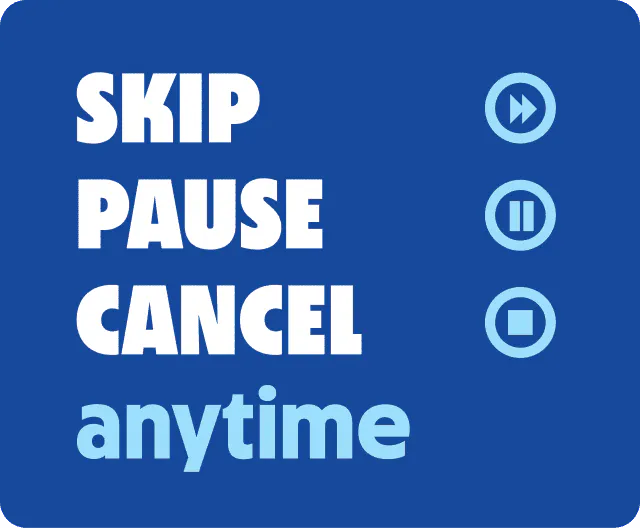 Banner to skip, pause or cancel a dog food subscription.