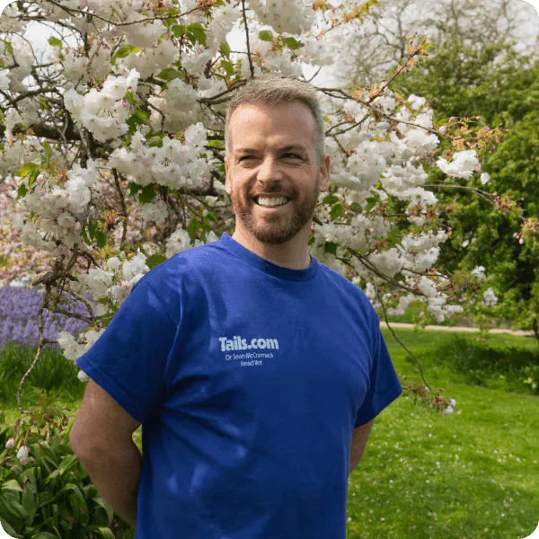 Vet standing outside on grass in front of a tree