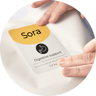 A personalised dry food bag label