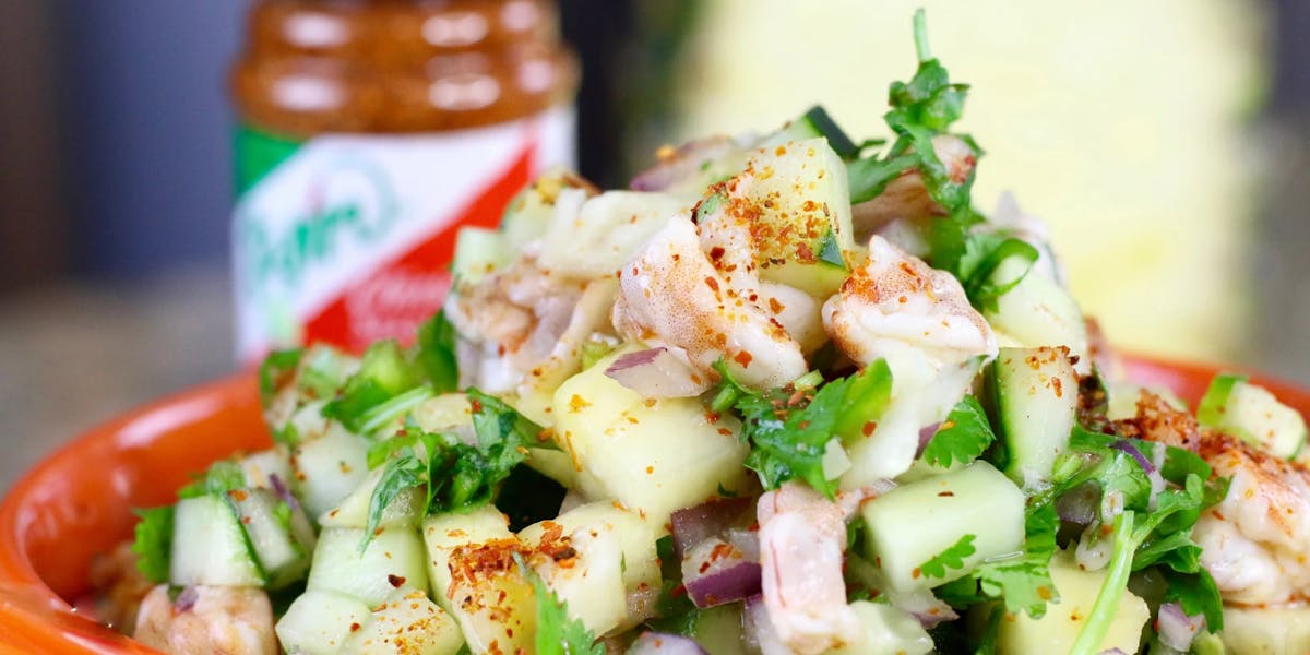 Ceviche de camarón y piña