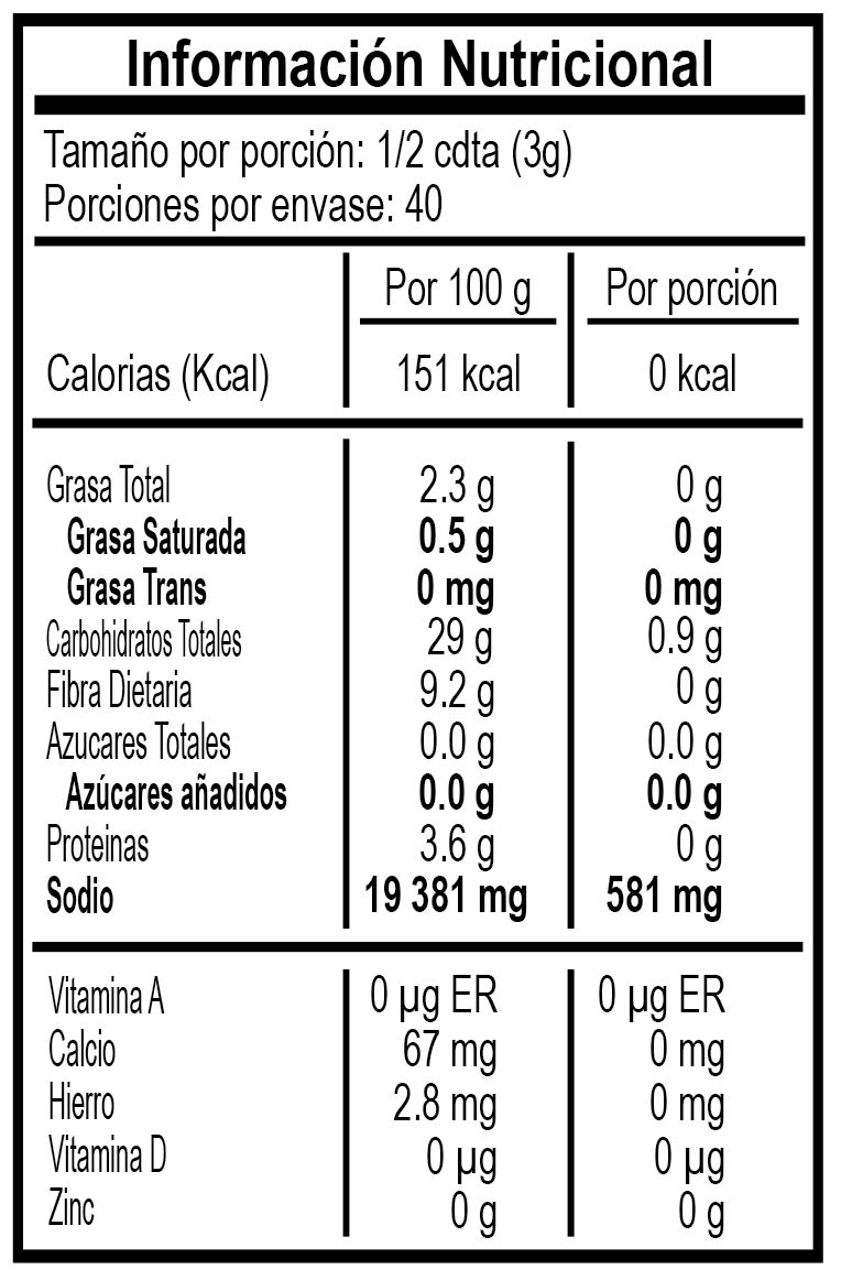 Tajín Información Nutricional